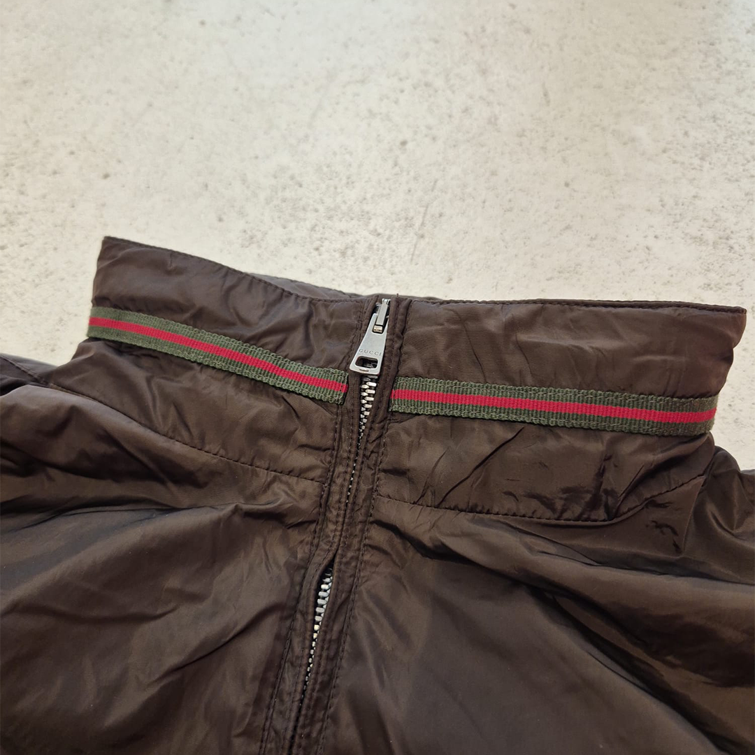 Gucci Web Collar Brown Windbreaker Jacket (46)