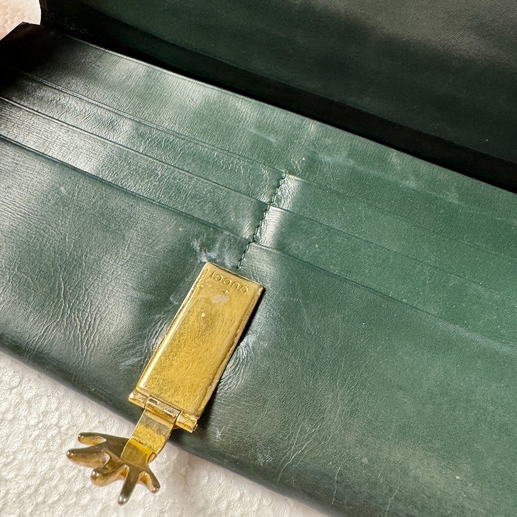 GUCCI Vintage Golden Hand Dark Green Wallet