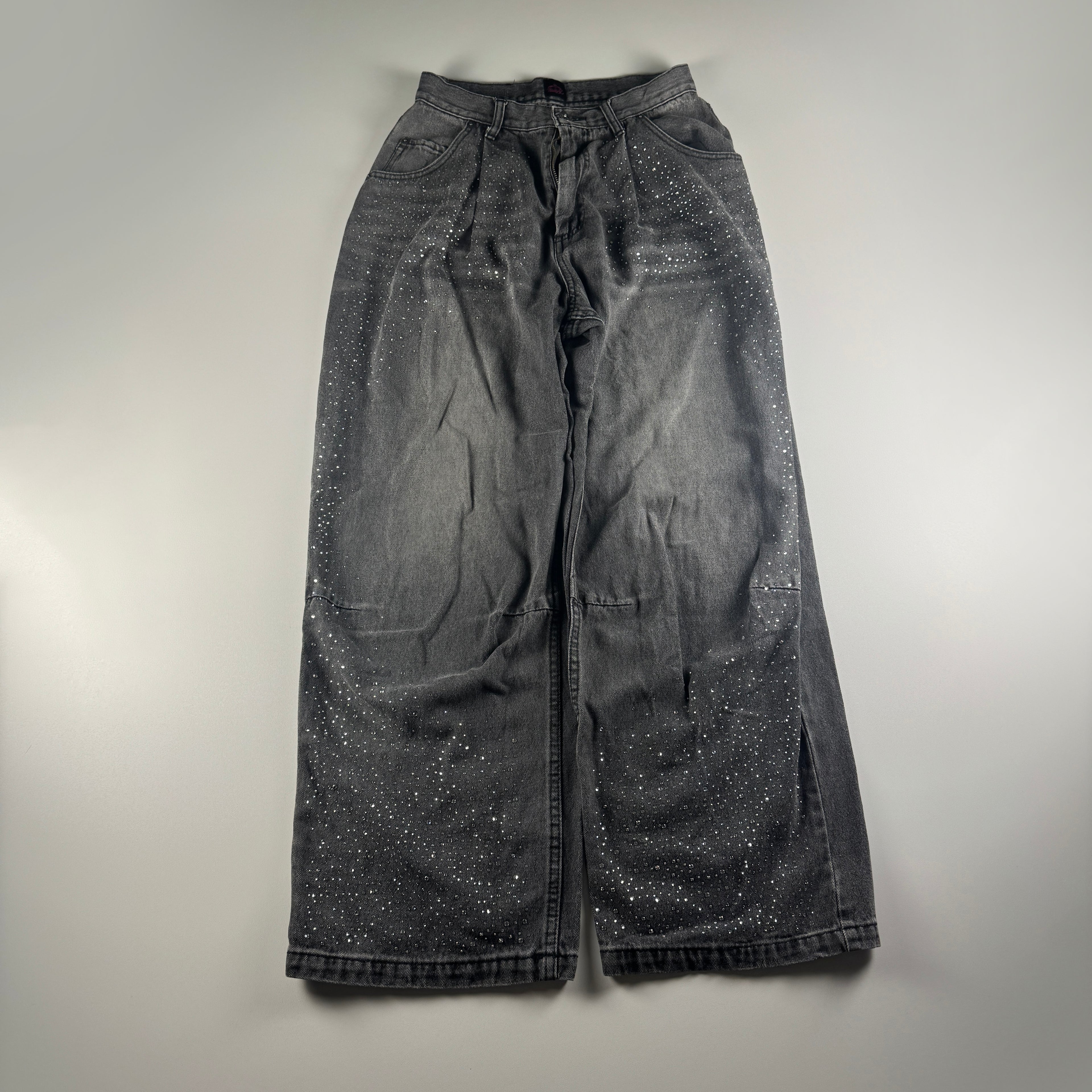 9090 Girl Rhinestone Black Baggy Pants (M)