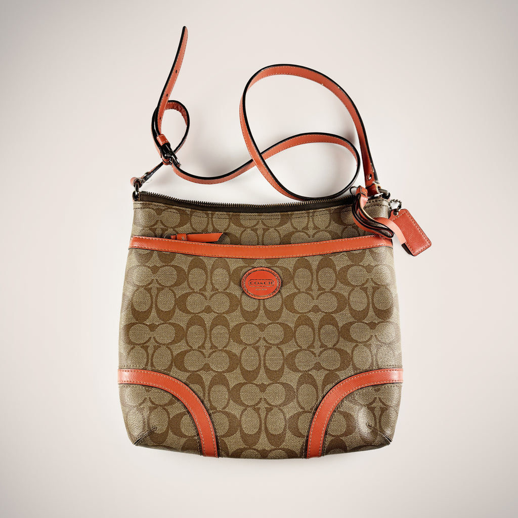 Coach Signature Print Canvas Crossbody Bag Coral