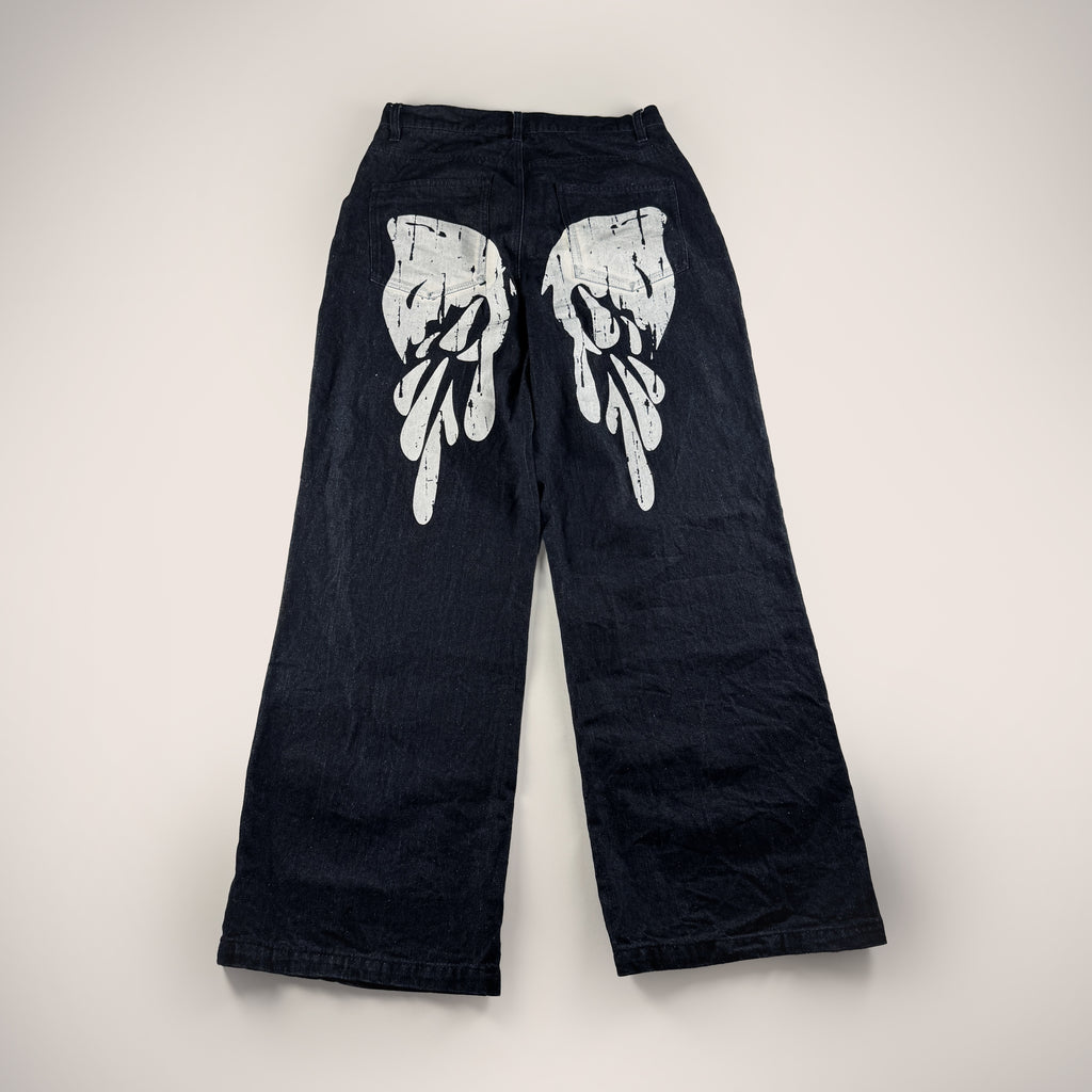 Younger Song Angel Print Black Jeans Pants (M)