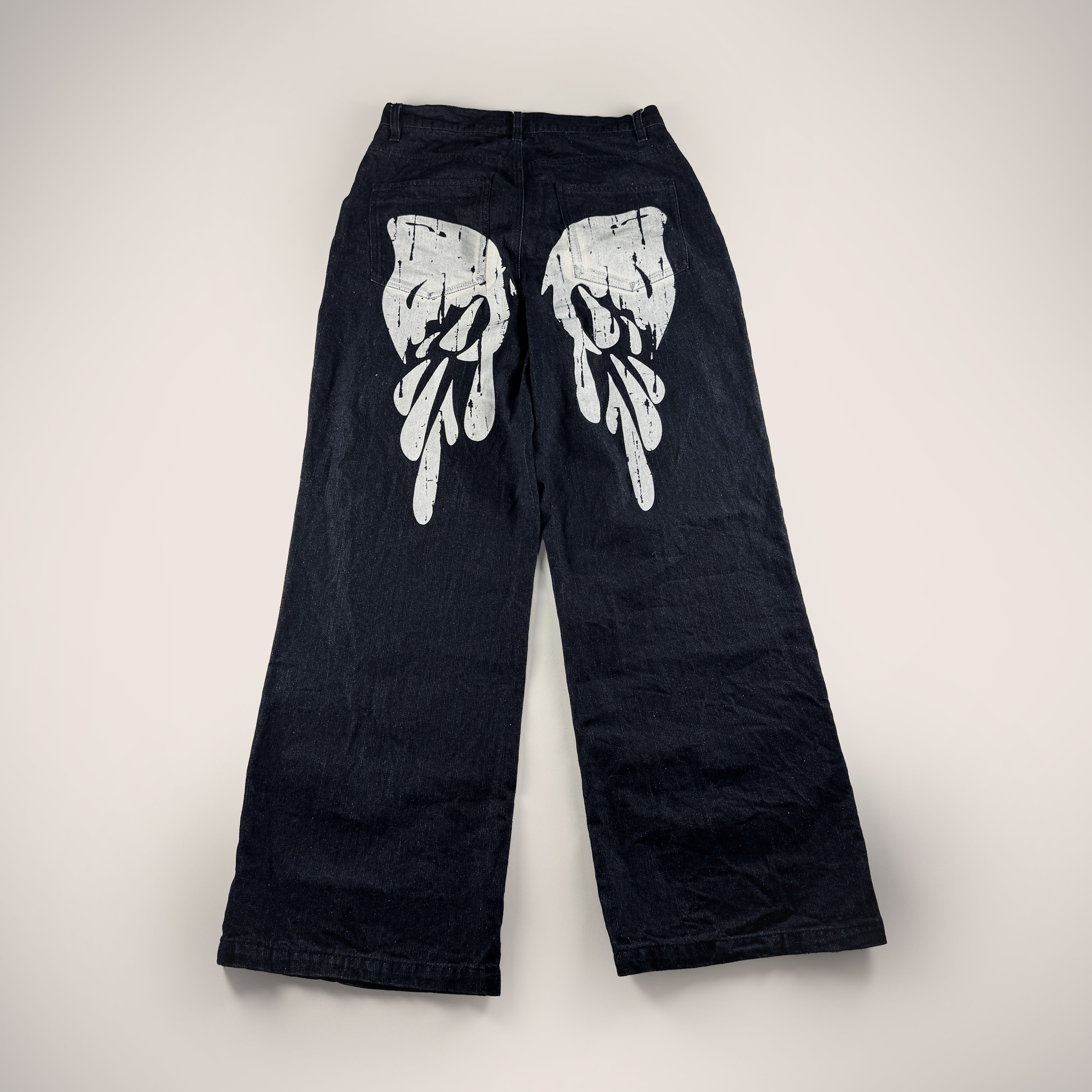Younger Song Angel Print Black Jeans Pants (M)