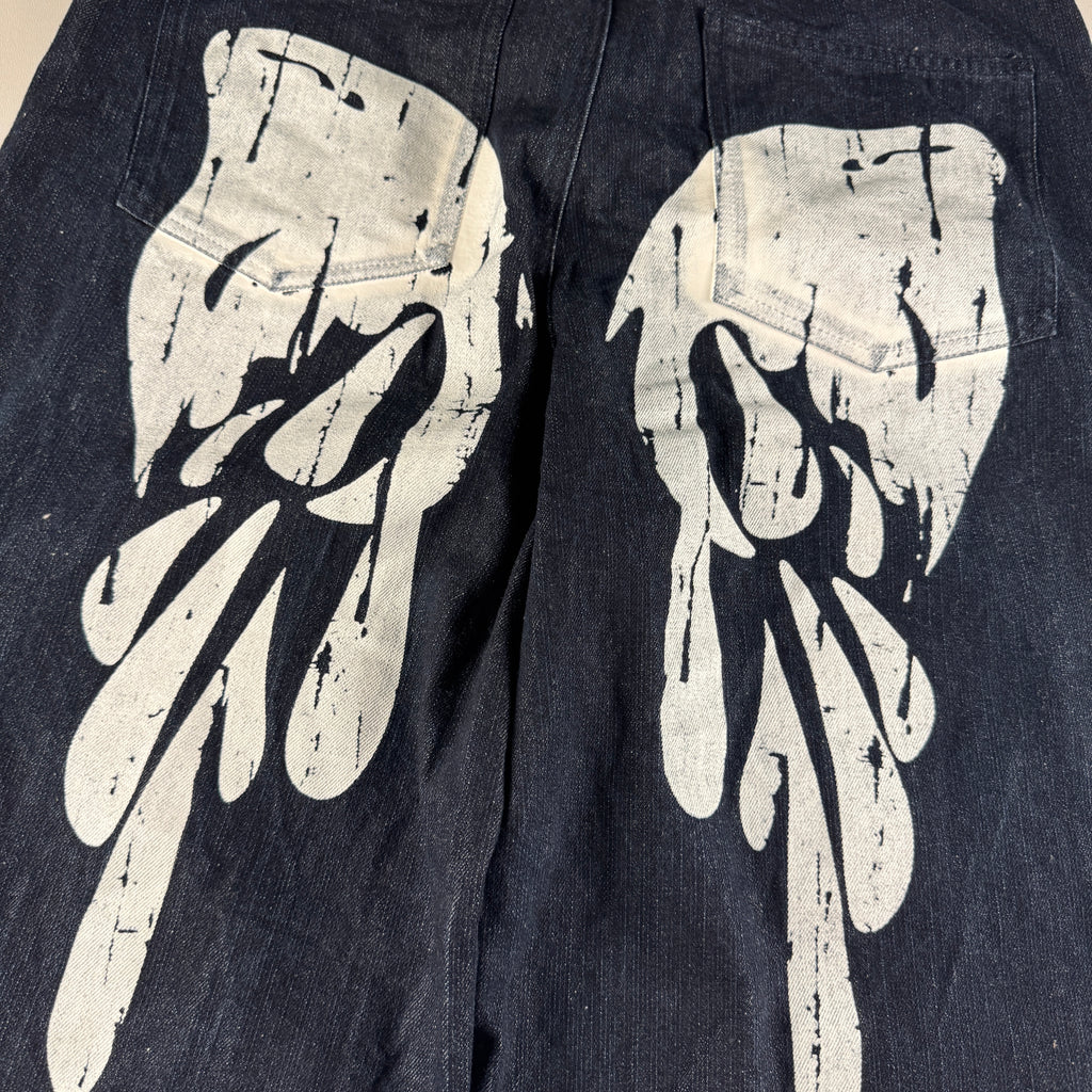 Younger Song Angel Print Black Jeans Pants (M)