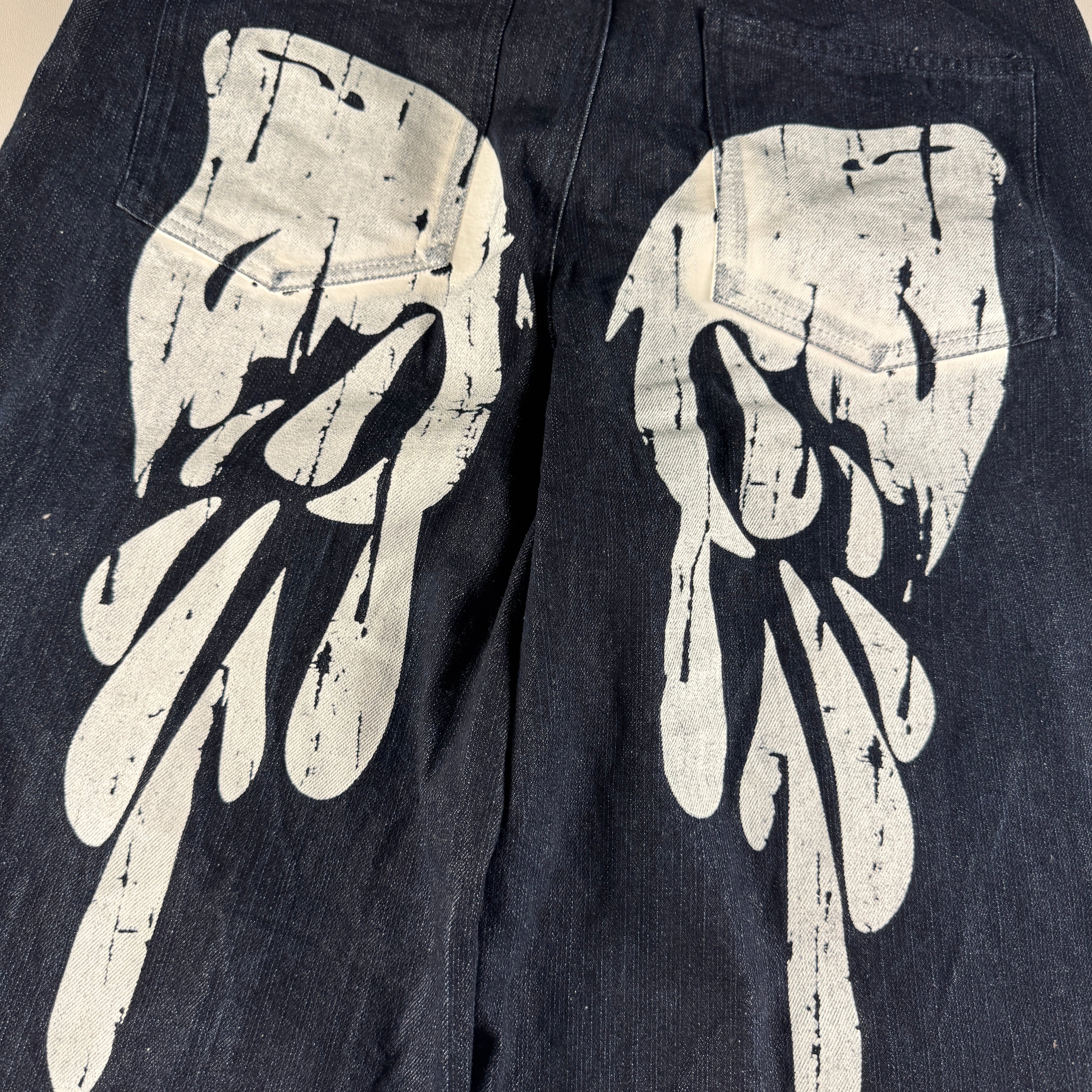 Younger Song Angel Print Black Jeans Pants (M)