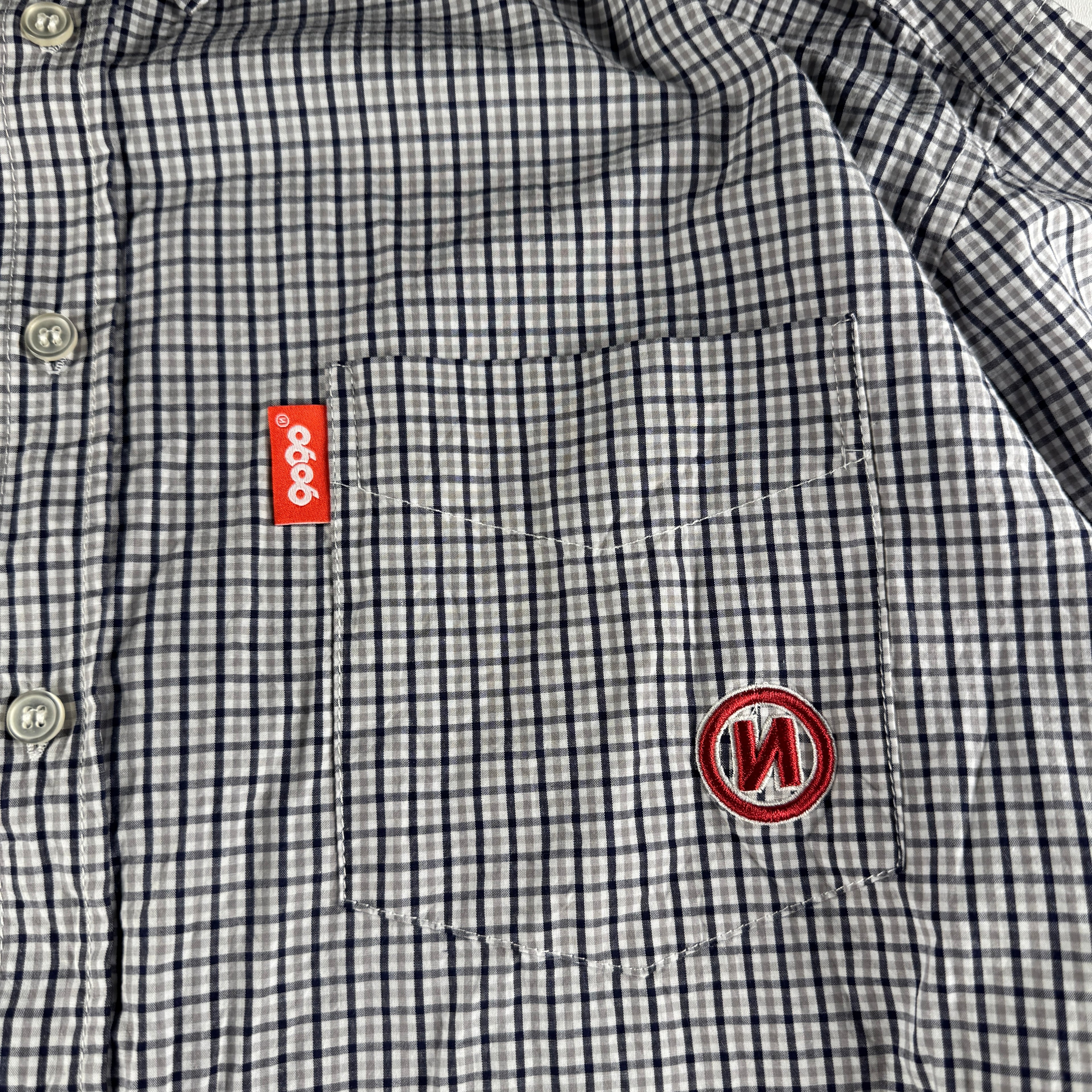 9090 Checkered Navy Blue S/S Shirt (L)