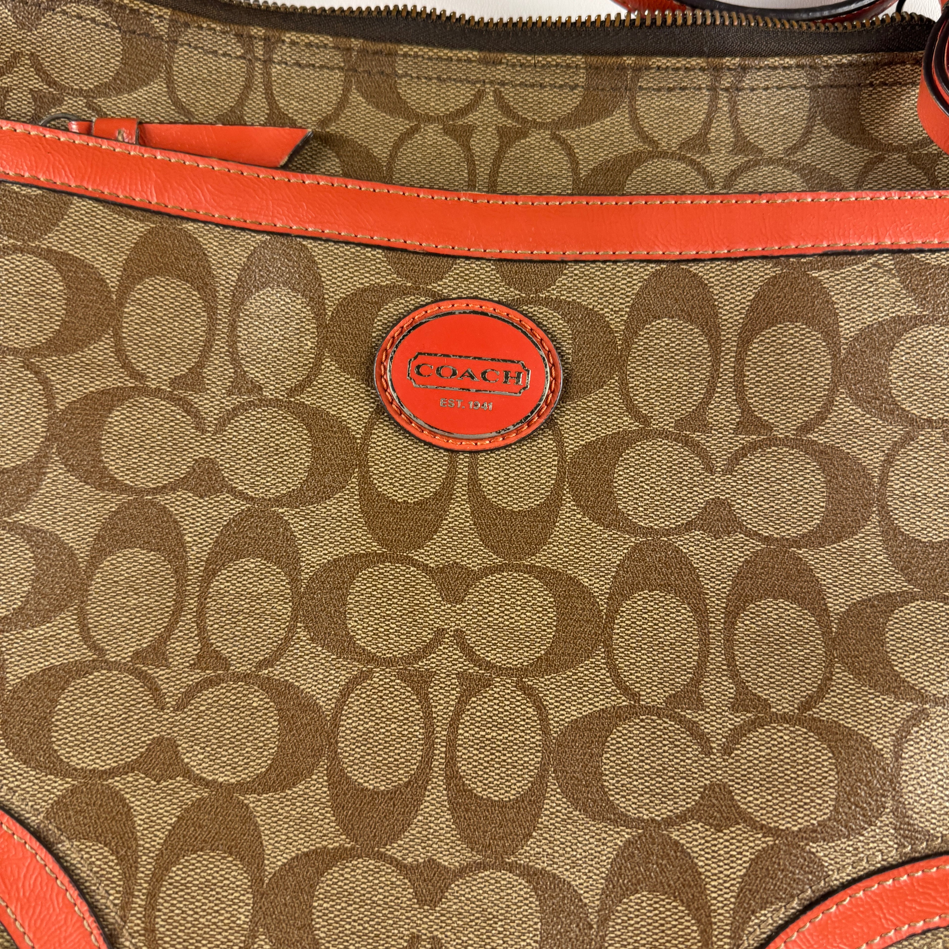 Coach Signature Print Canvas Crossbody Bag Coral