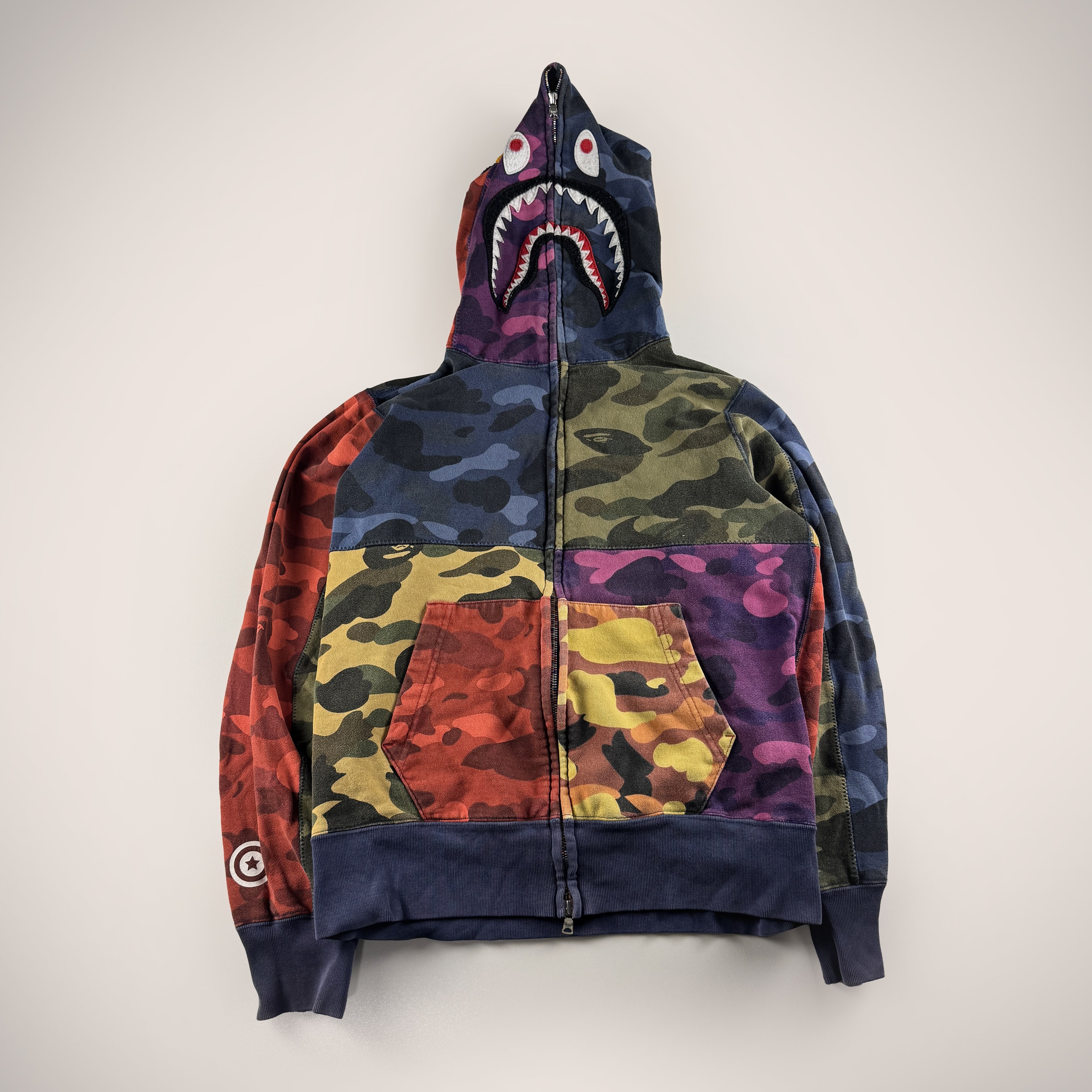 BAPE Mix Patchwork Camo Full Zip Shark Hoodie (S)