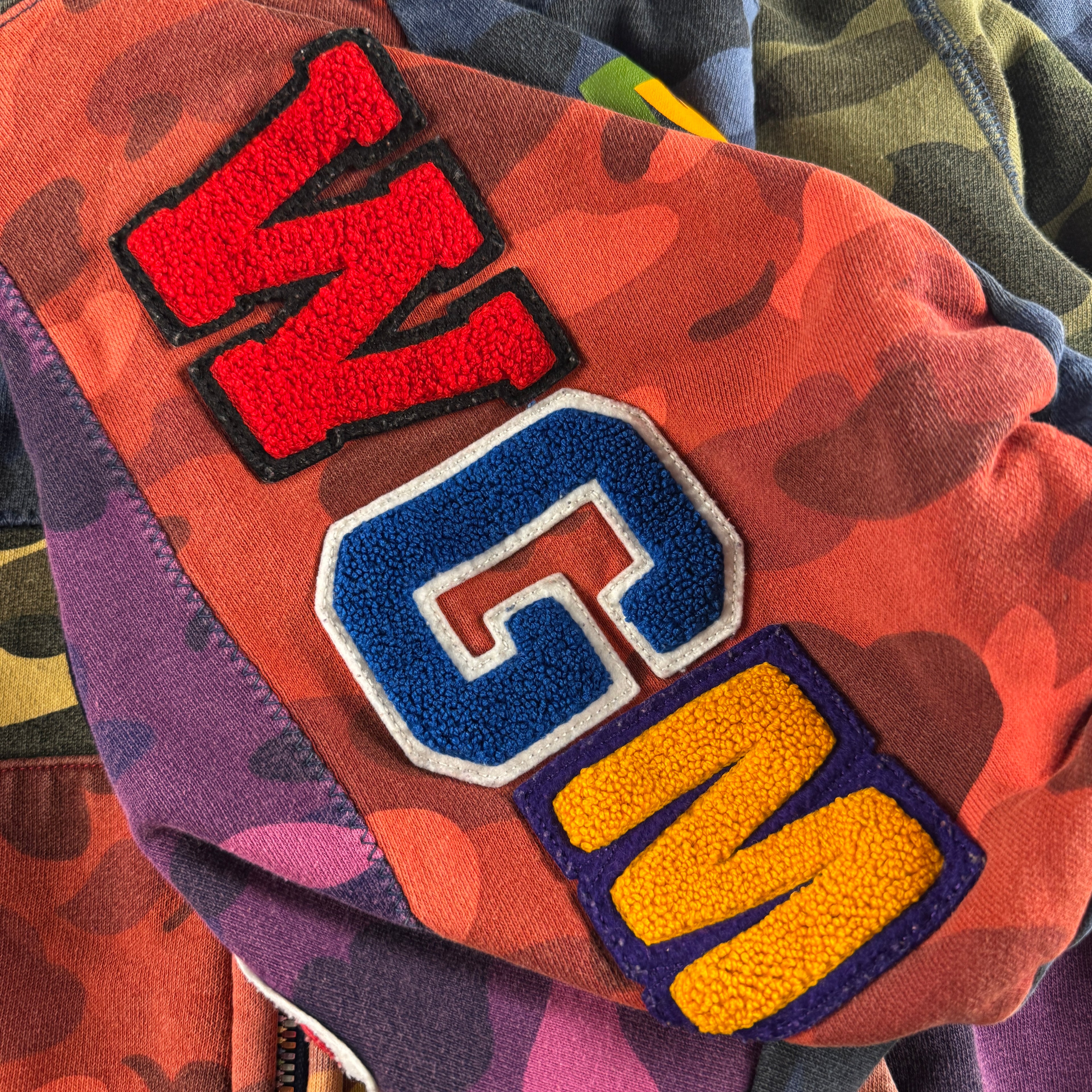 BAPE Mix Patchwork Camo Full Zip Shark Hoodie (S)