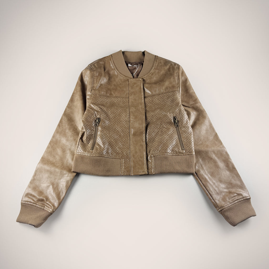 Atmos Pink Brown Perforated Vegan Leather Jacket (OS)