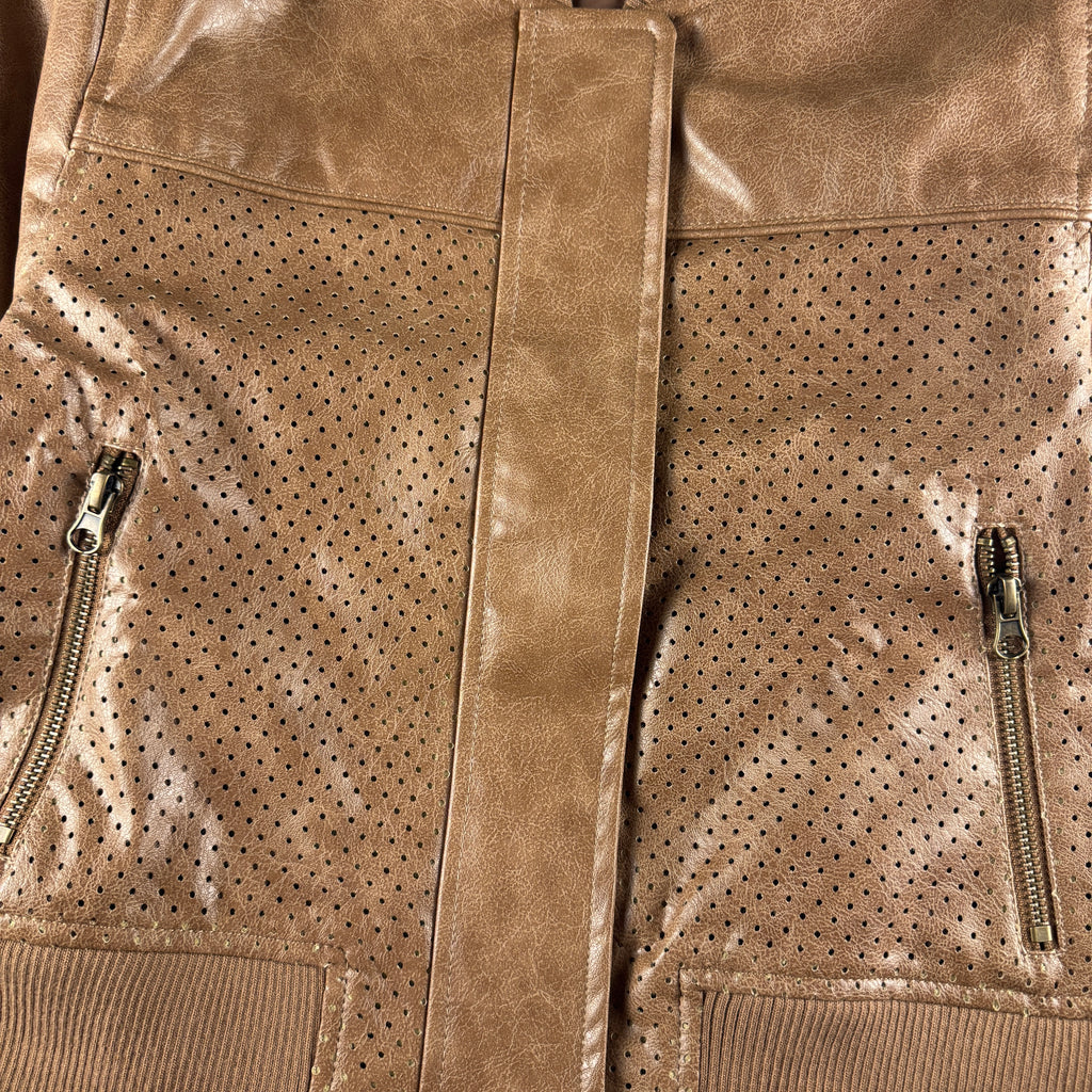 Atmos Pink Brown Perforated Vegan Leather Jacket (OS)