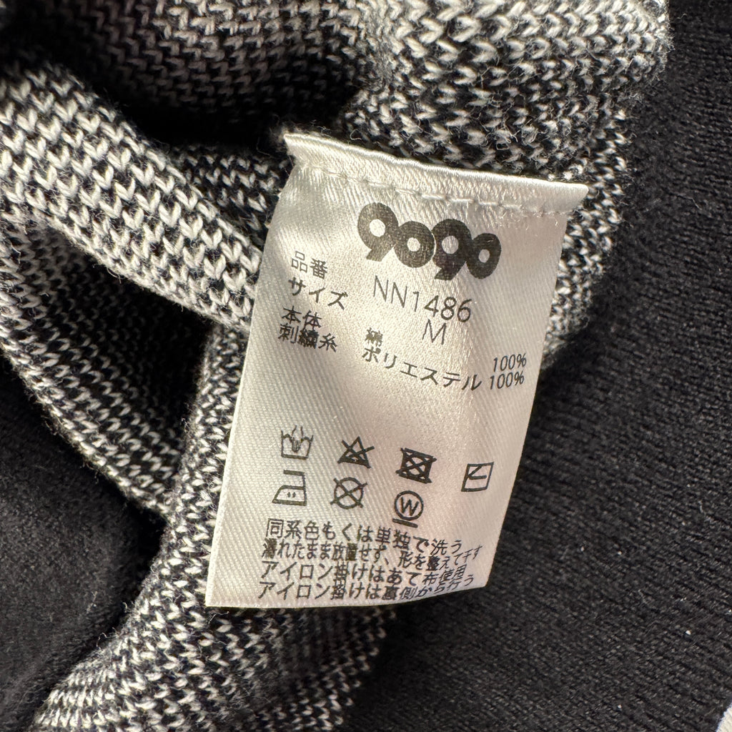 9090 Wave Line Knitted Black & White Short Sleeve Polo (L)