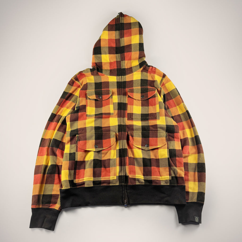BAPE Buffalo Check Red and Yellow Full Zip Hoodie (L)