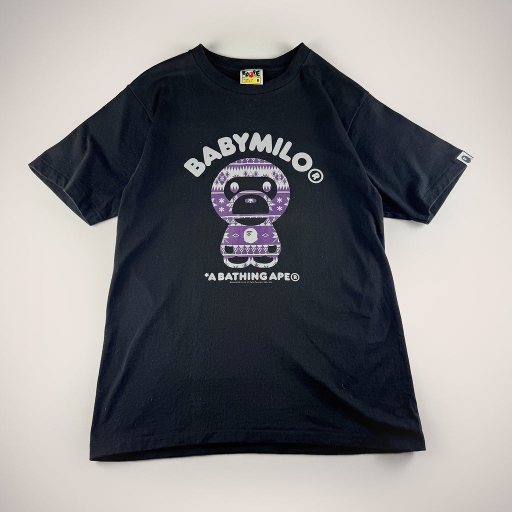 BAPE Nordic Print Purple Baby Milo Black Tee (M)