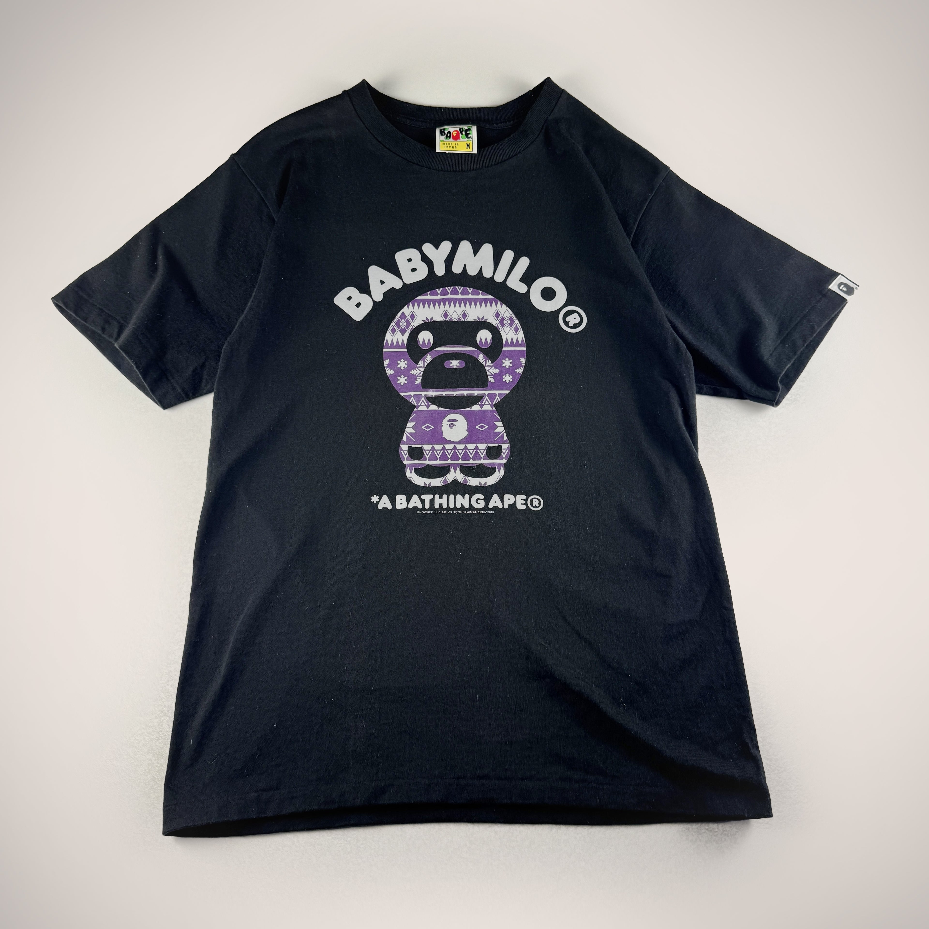 BAPE Nordic Print Purple Baby Milo Black Tee (M)