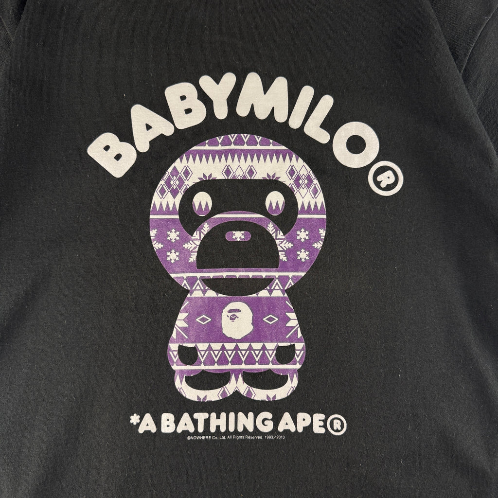 BAPE Nordic Print Purple Baby Milo Black Tee (M)