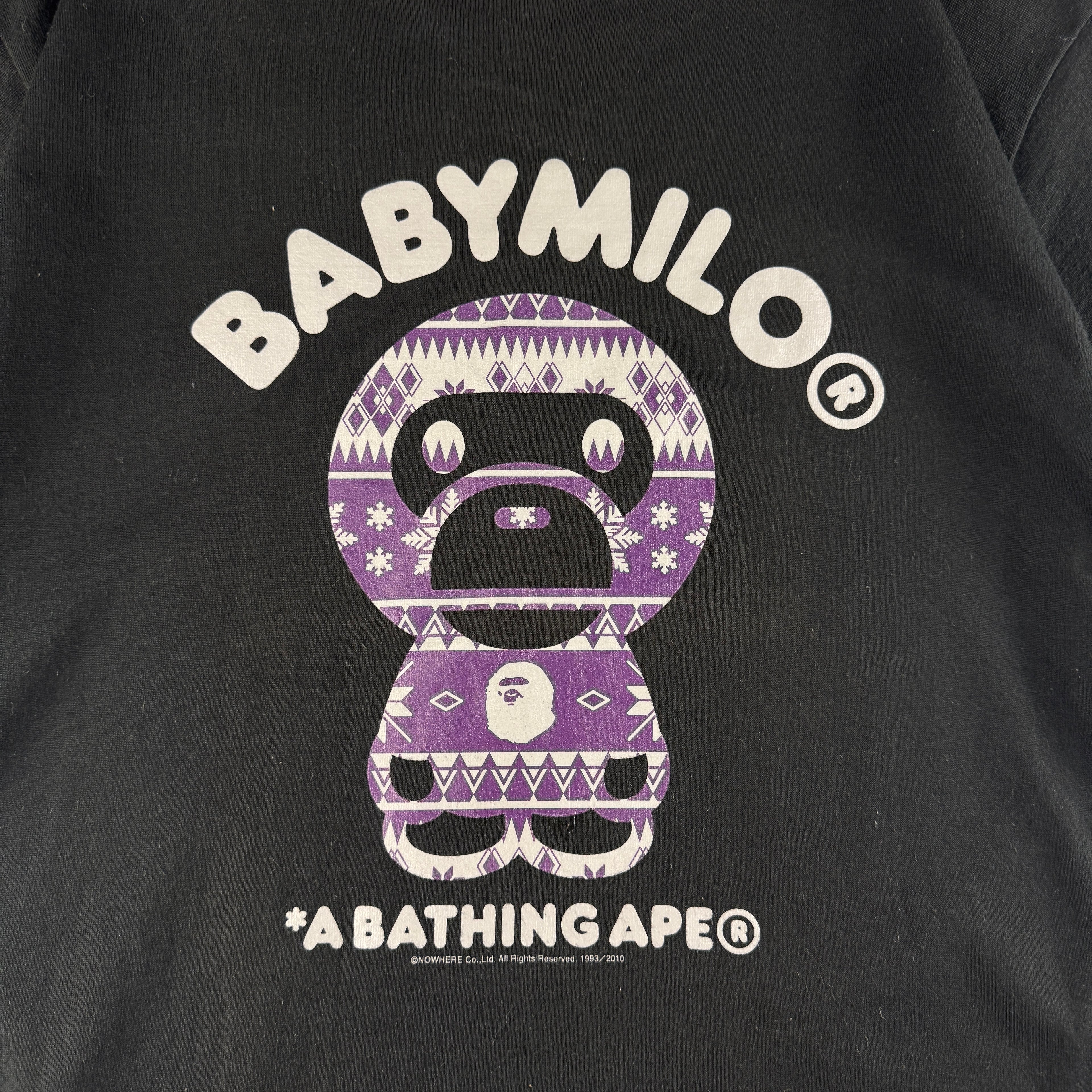 BAPE Nordic Print Purple Baby Milo Black Tee (M)