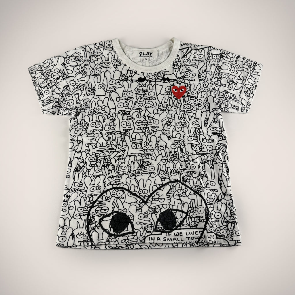 CDG Play x Matt Groening All Over Print White Tee (S)
