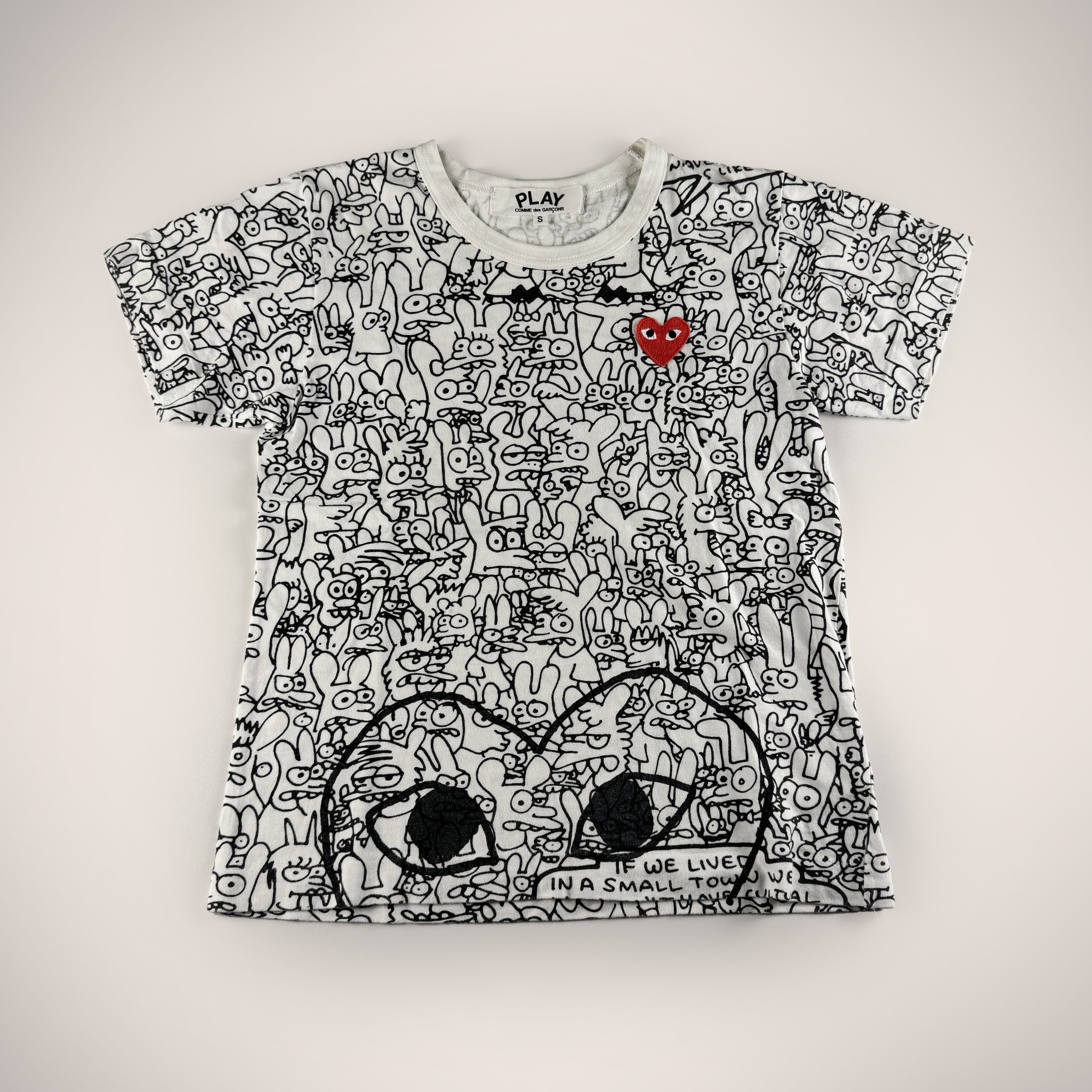 CDG Play x Matt Groening All Over Print White Tee (S)