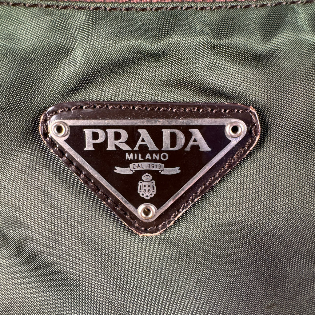 Prada Khaki Nylon Triangle Logo Tote Bag