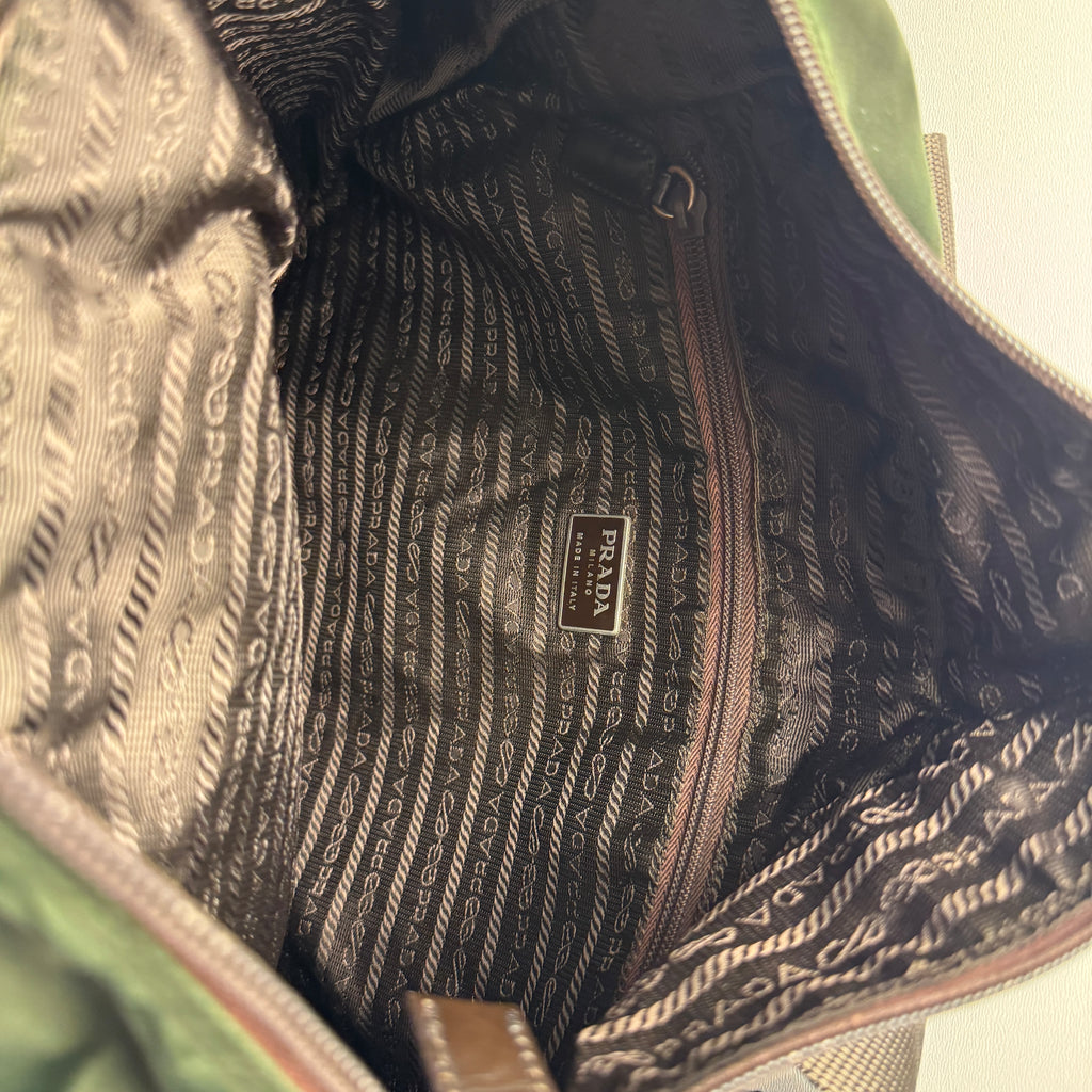 Prada Khaki Nylon Triangle Logo Tote Bag