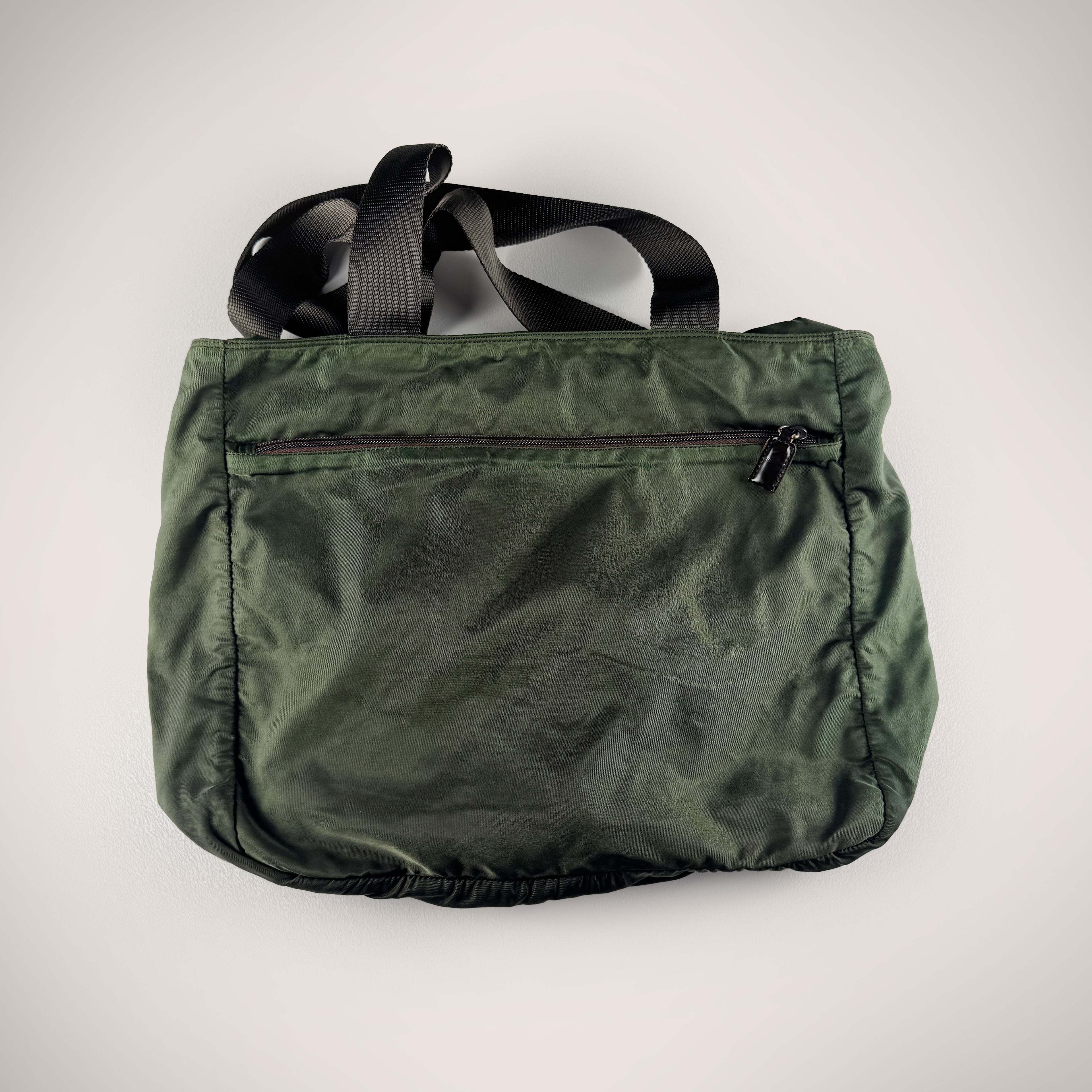 Prada Khaki Nylon Triangle Logo Tote Bag