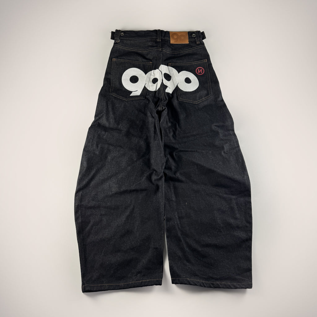 9090 Painted Logo Ballon Blue Denim Pants (