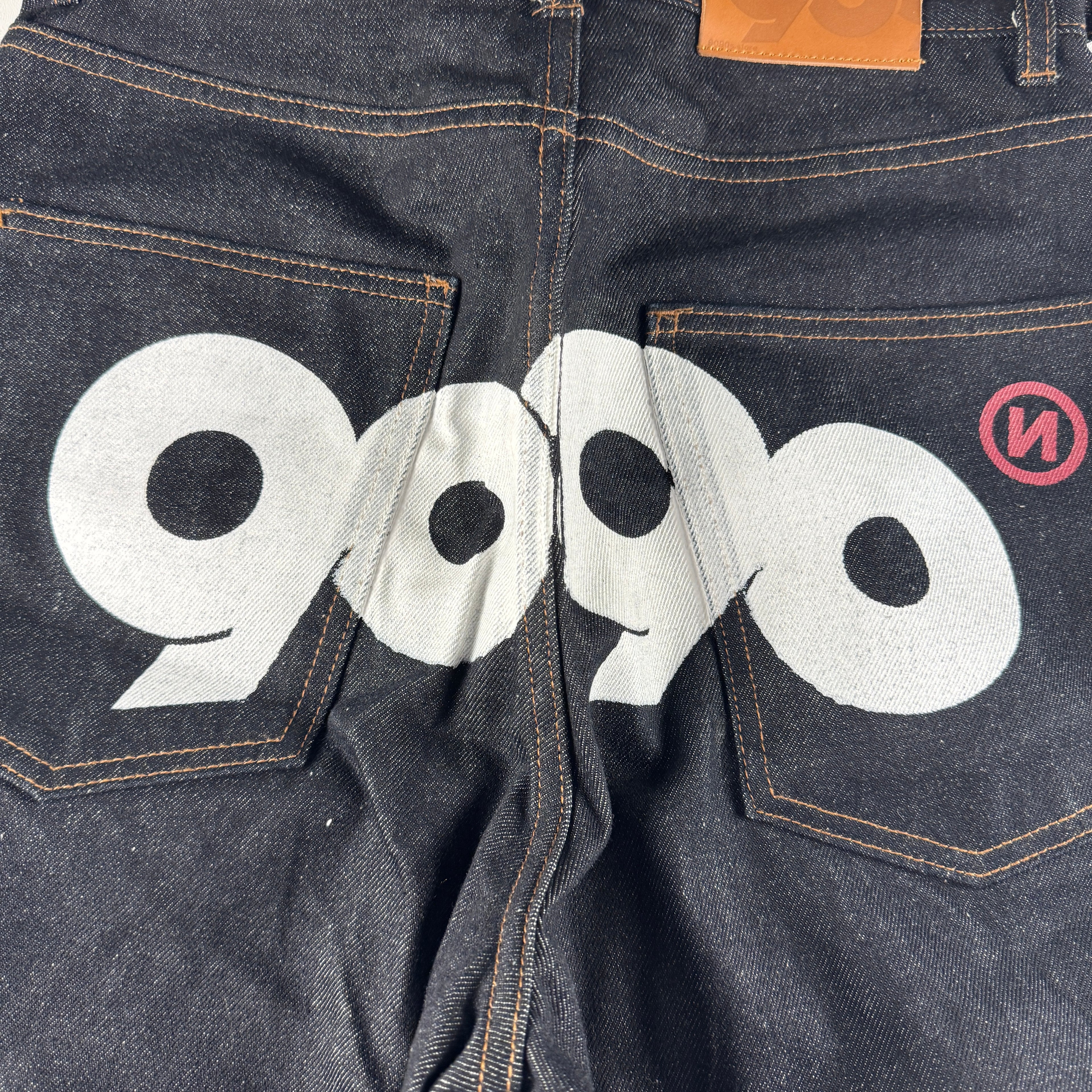 9090 Painted Logo Ballon Blue Denim Pants (