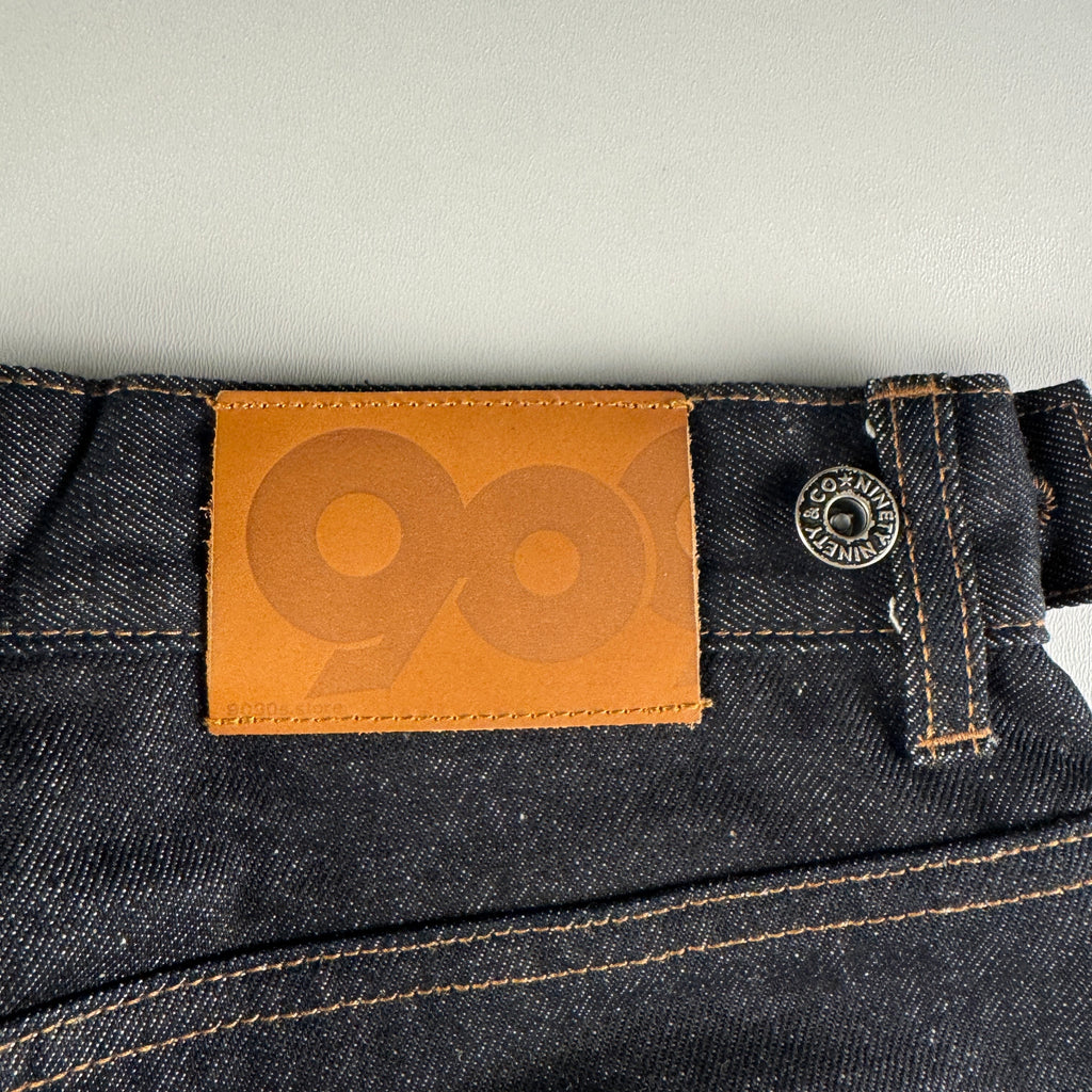 9090 Painted Logo Ballon Blue Denim Pants (