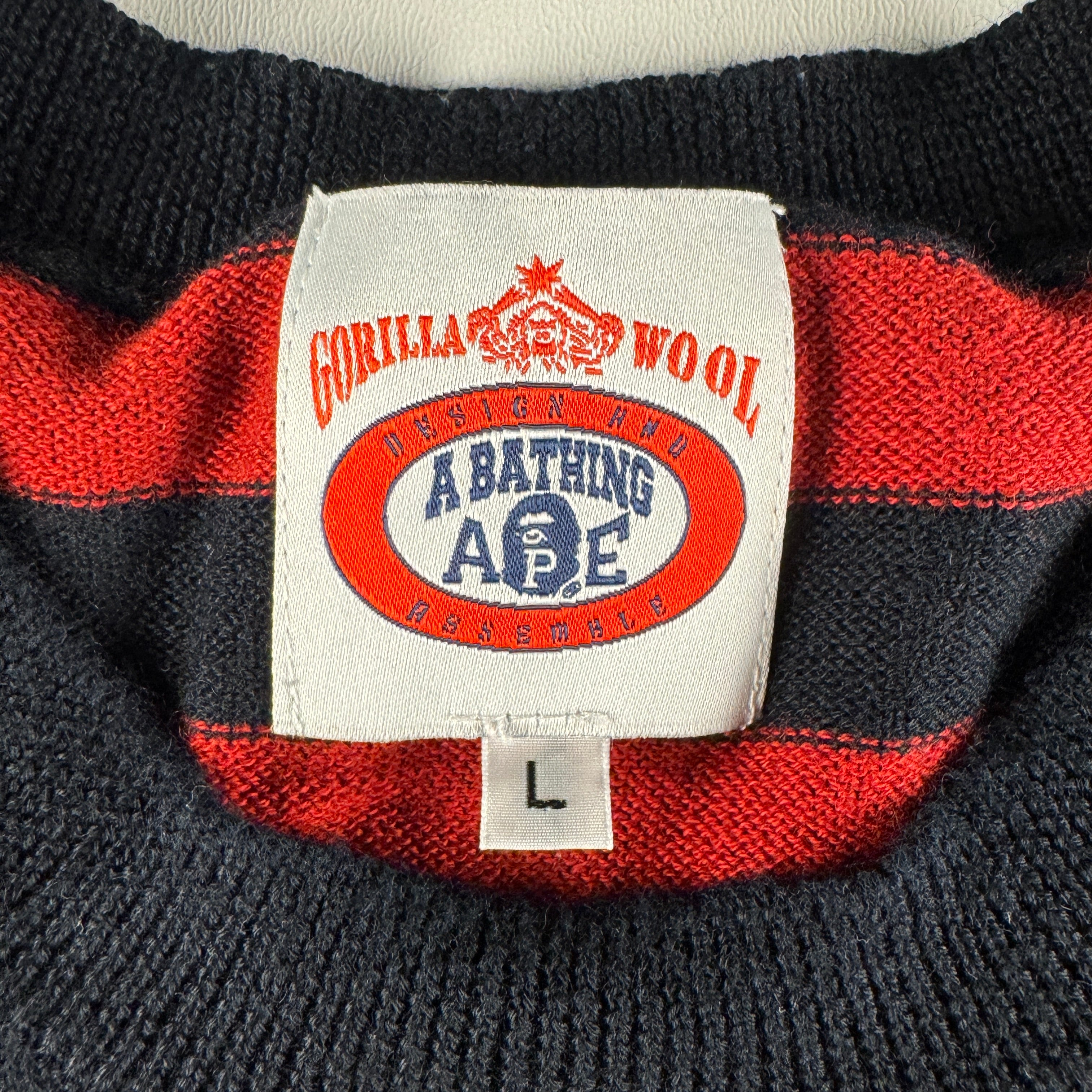 BAPE "Gorilla Wool" Striped Red S/S Sweater (L)