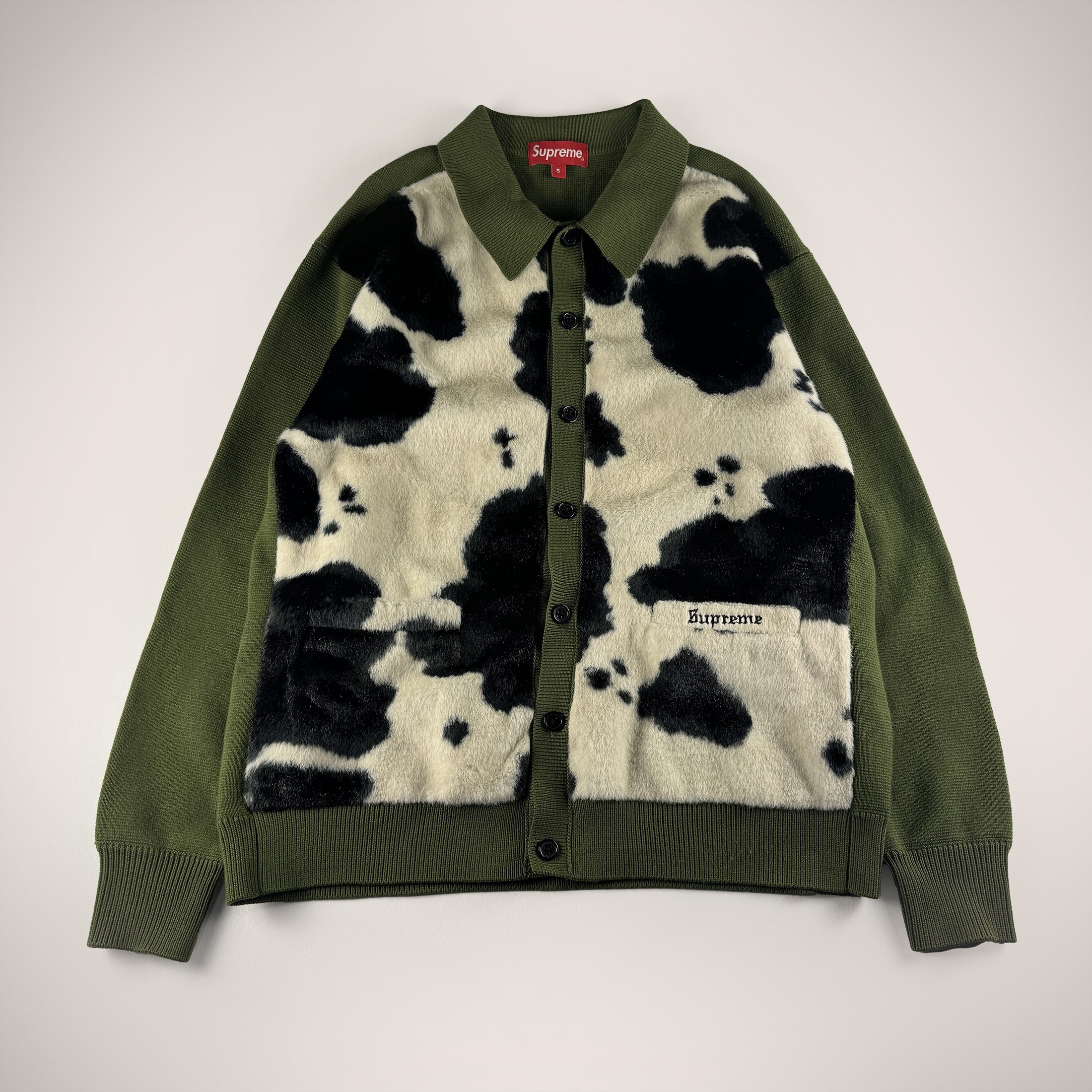 Supreme Cow Print Green Moss Cardigan (S)