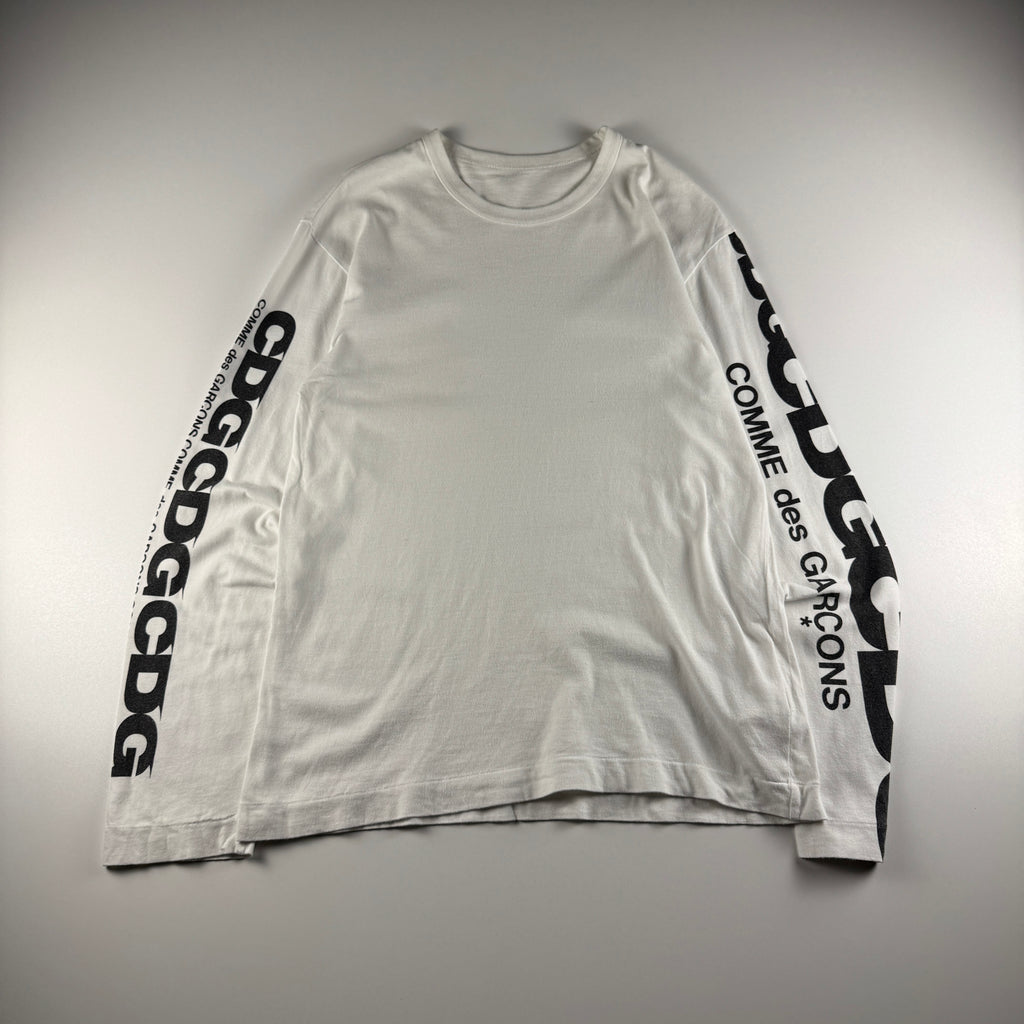 CDG Sleeve Print White Long Sleeve Tee (M)