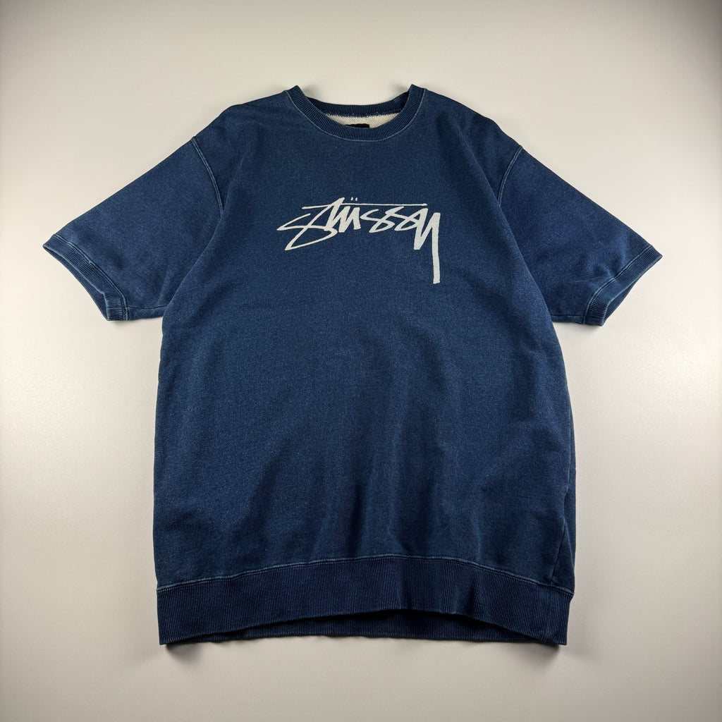 Stussy Logo Blue Heavy Short Sleeve Sweater (L)