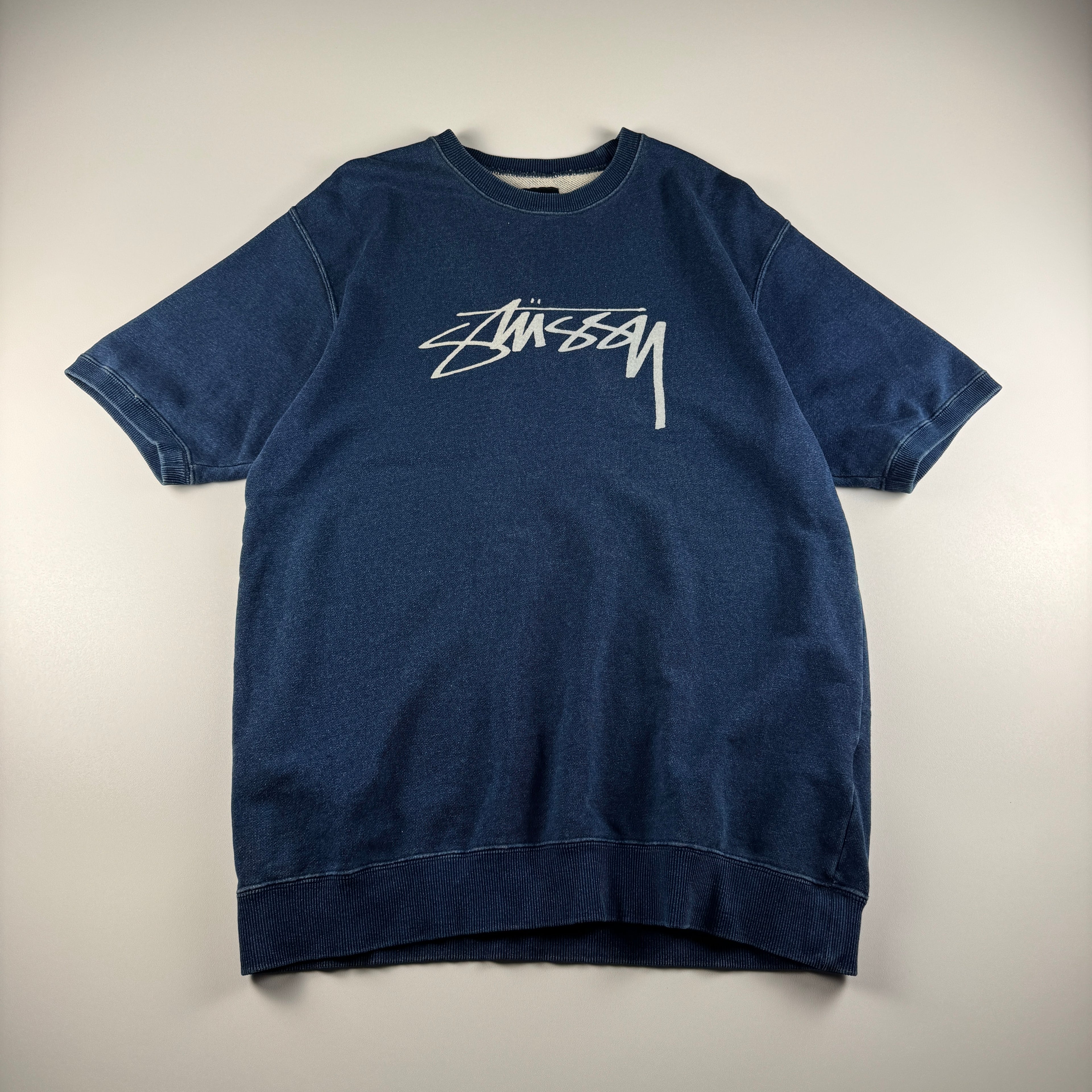 Stussy Logo Blue Heavy Short Sleeve Sweater (L)