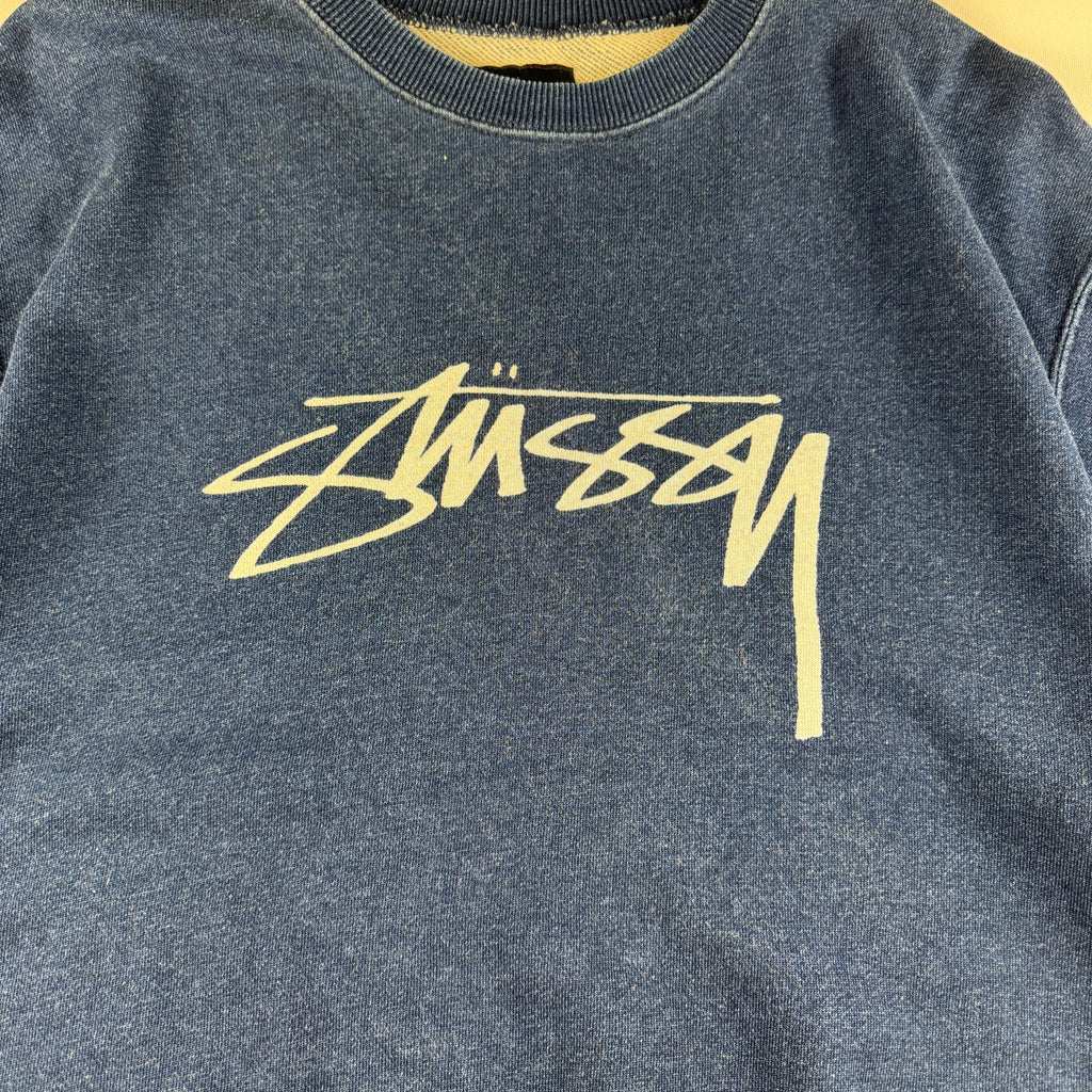 Stussy Logo Blue Heavy Short Sleeve Sweater (L)