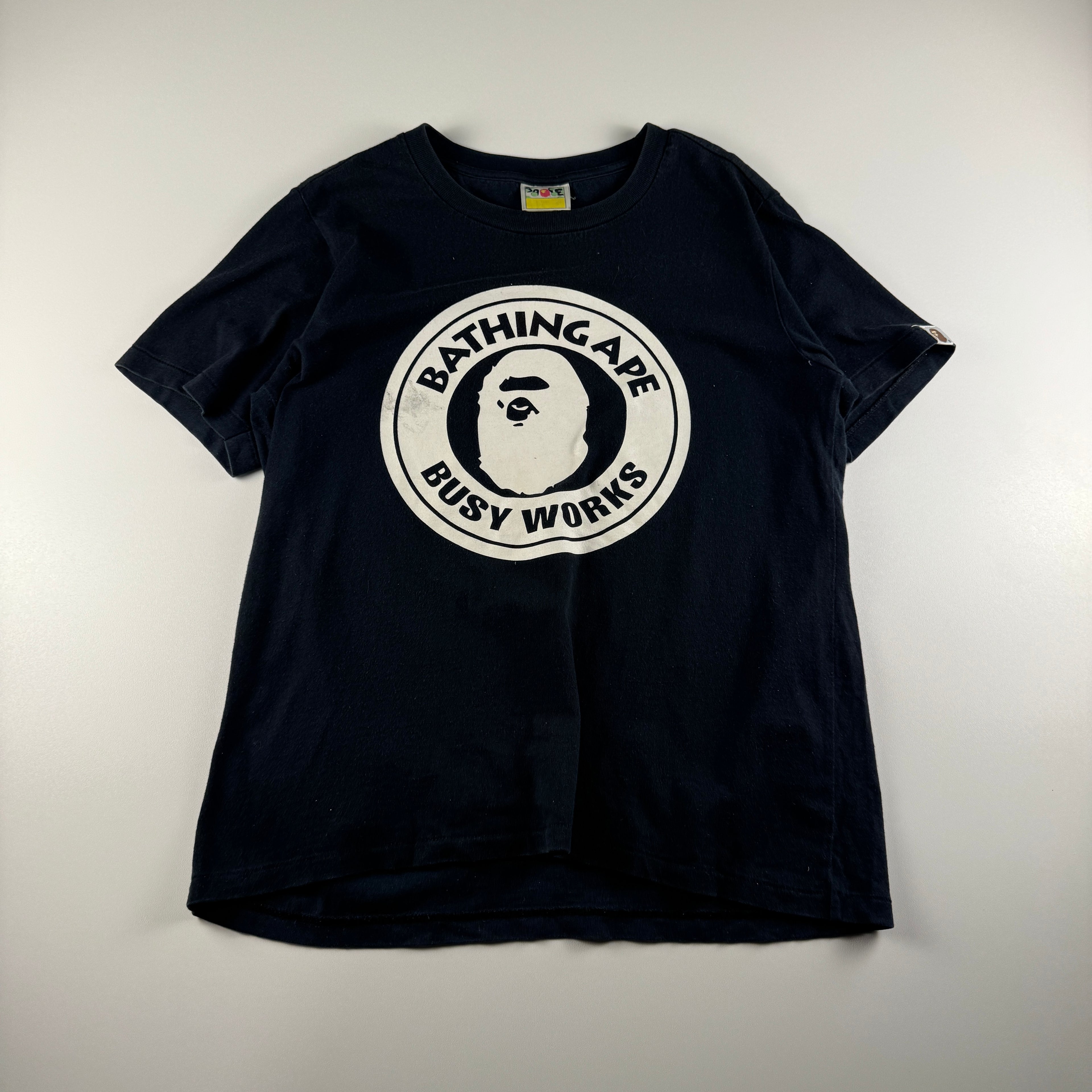 BAPE Busy Works Circle Logo Black Tee (Ladies S)