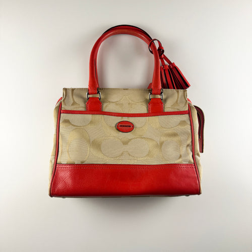 Coach Orange Beige Signature Canvas and Leather Haley Bag