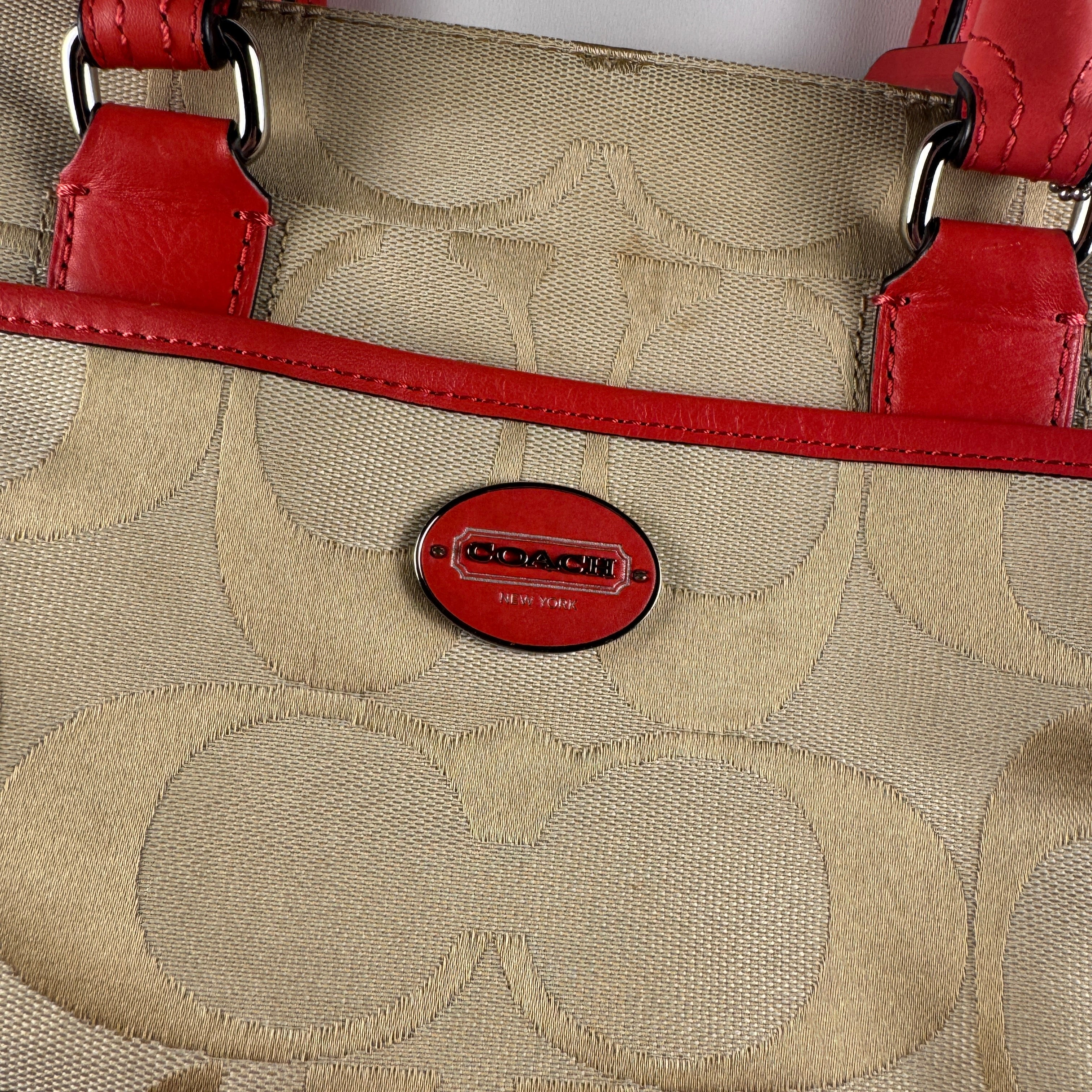 Coach Orange Beige Signature Canvas and Leather Haley Bag