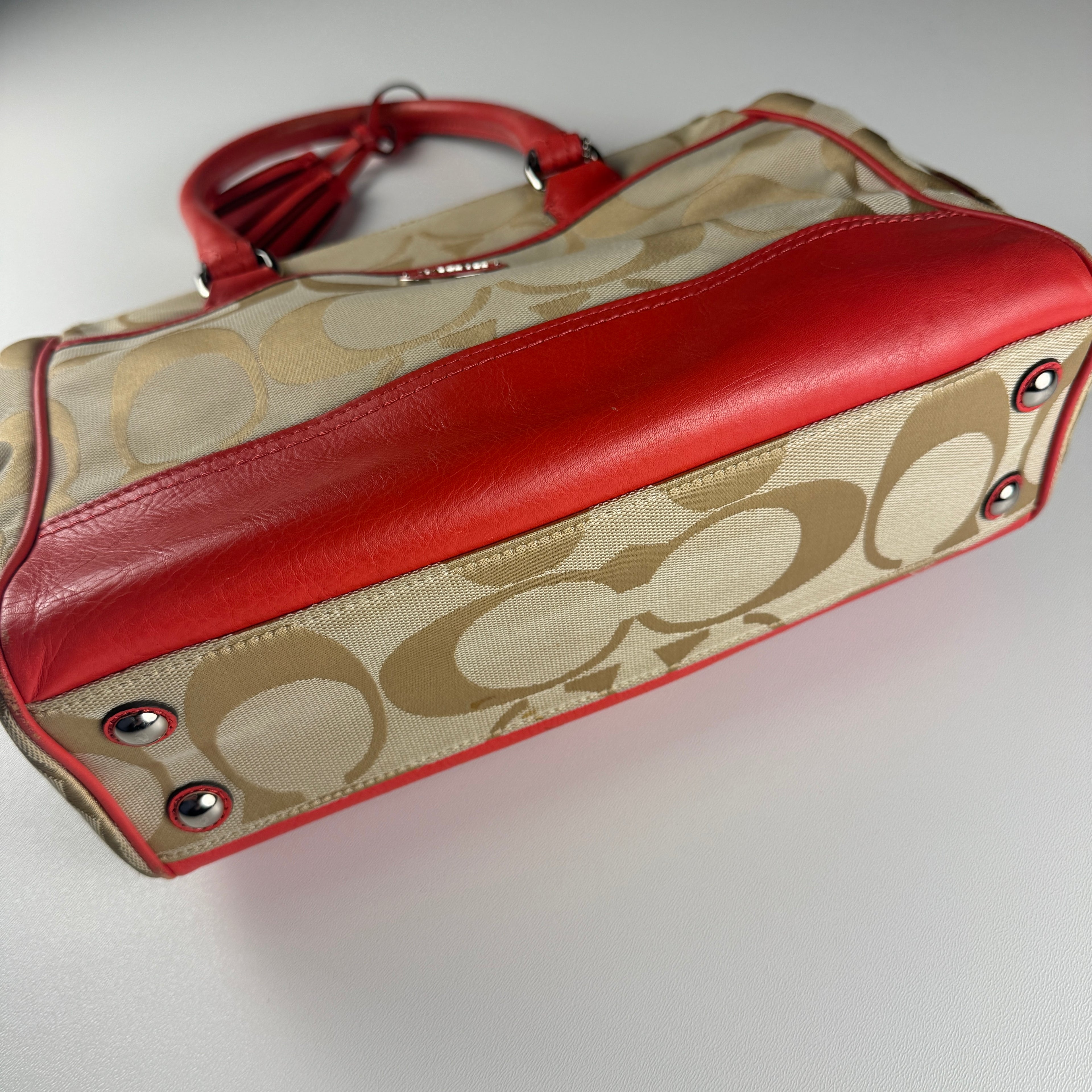 Coach Orange Beige Signature Canvas and Leather Haley Bag