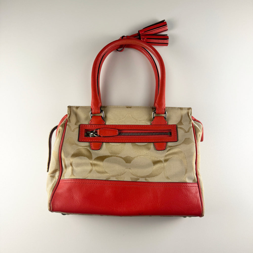 Coach Orange Beige Signature Canvas and Leather Haley Bag