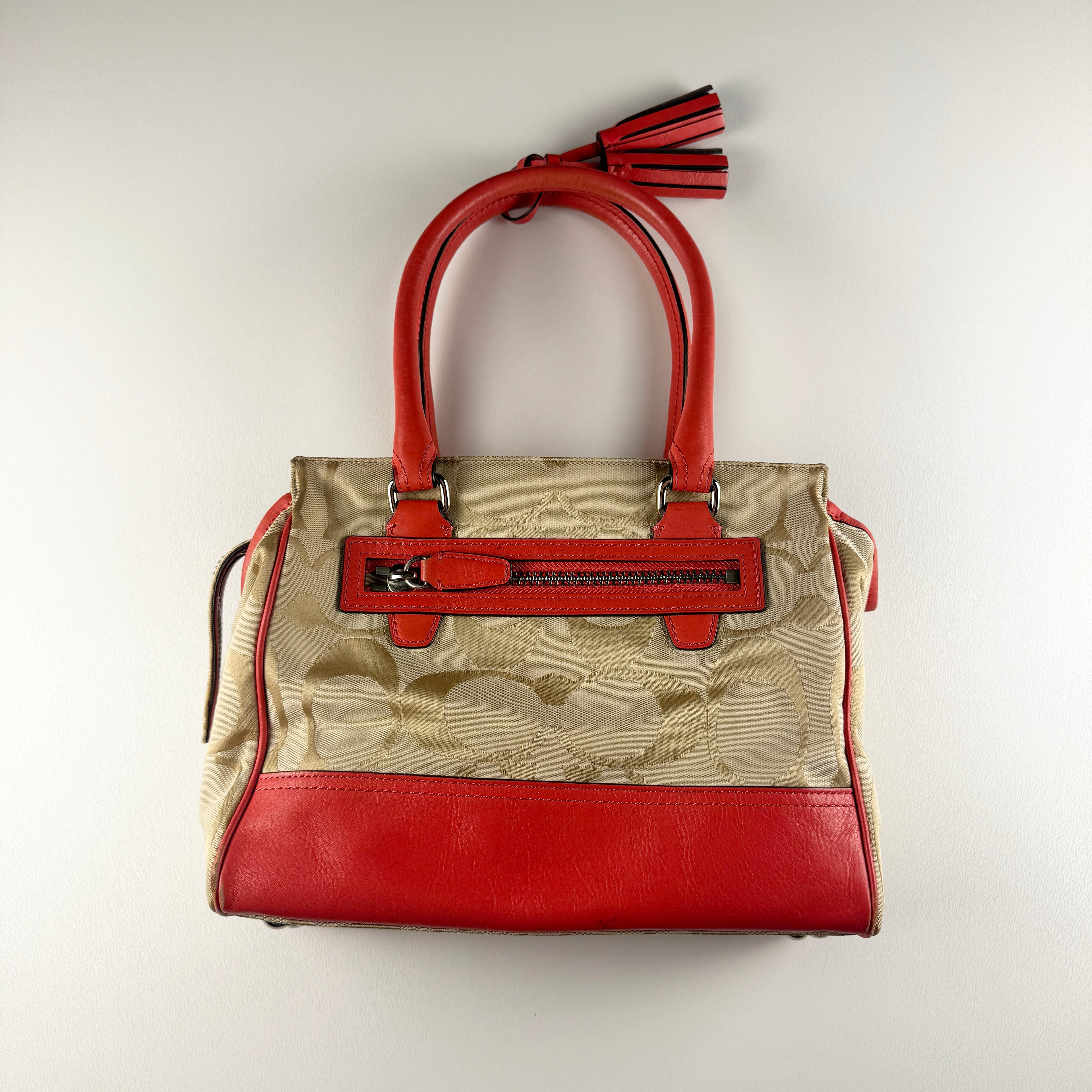 Coach Orange Beige Signature Canvas and Leather Haley Bag