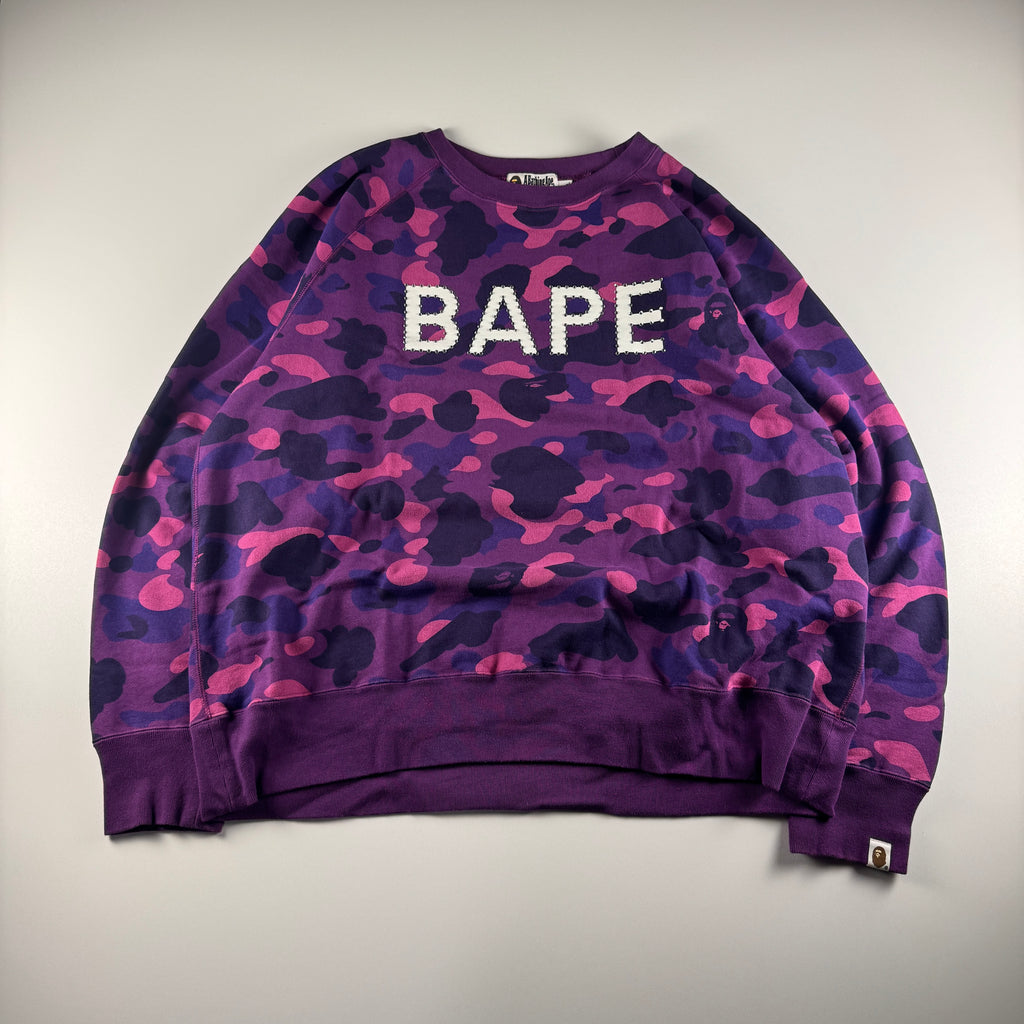 BAPE Swarovski Rhinestone Logo Purple Camo Relaxed Sweater (XL)