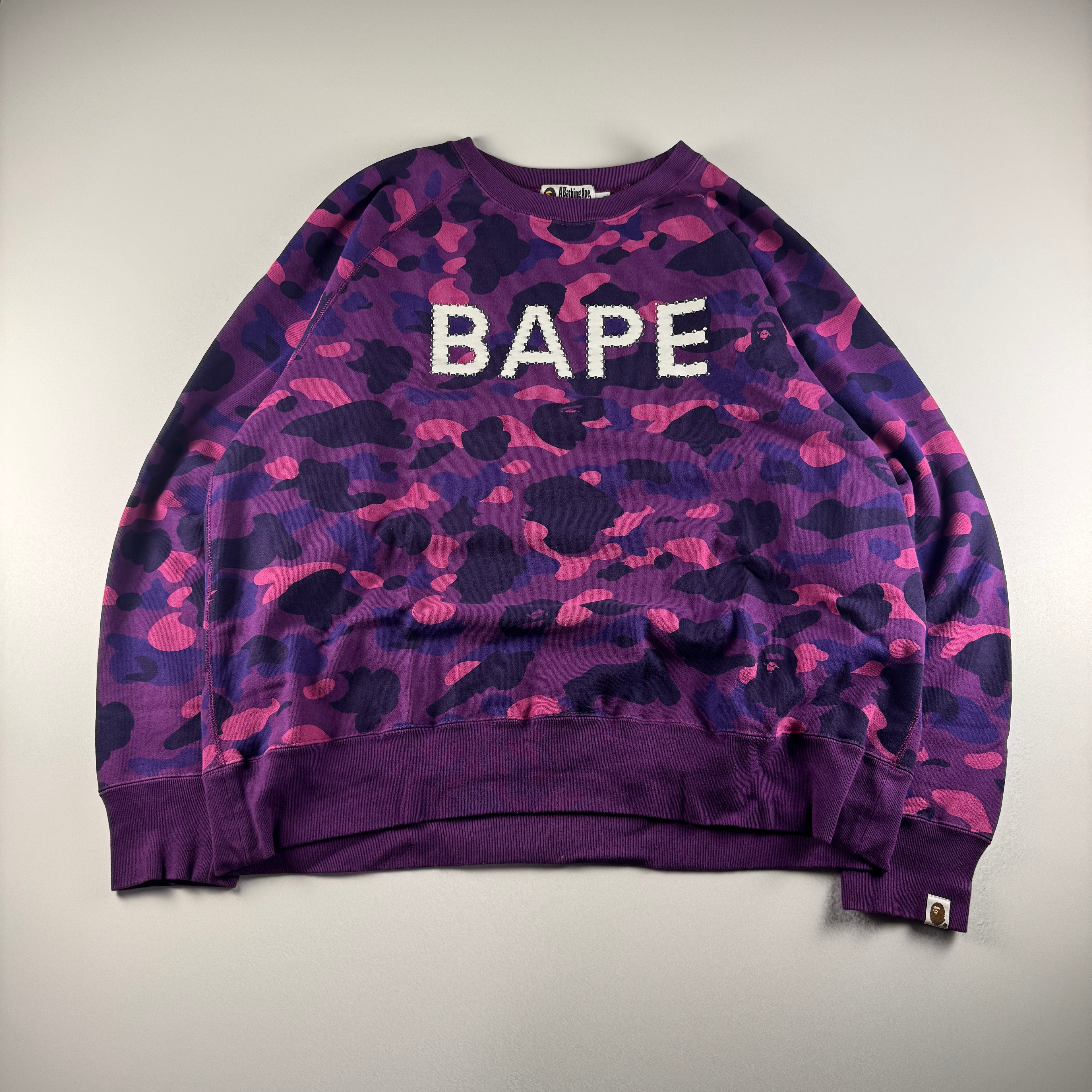 BAPE Swarovski Rhinestone Logo Purple Camo Relaxed Sweater (XL)