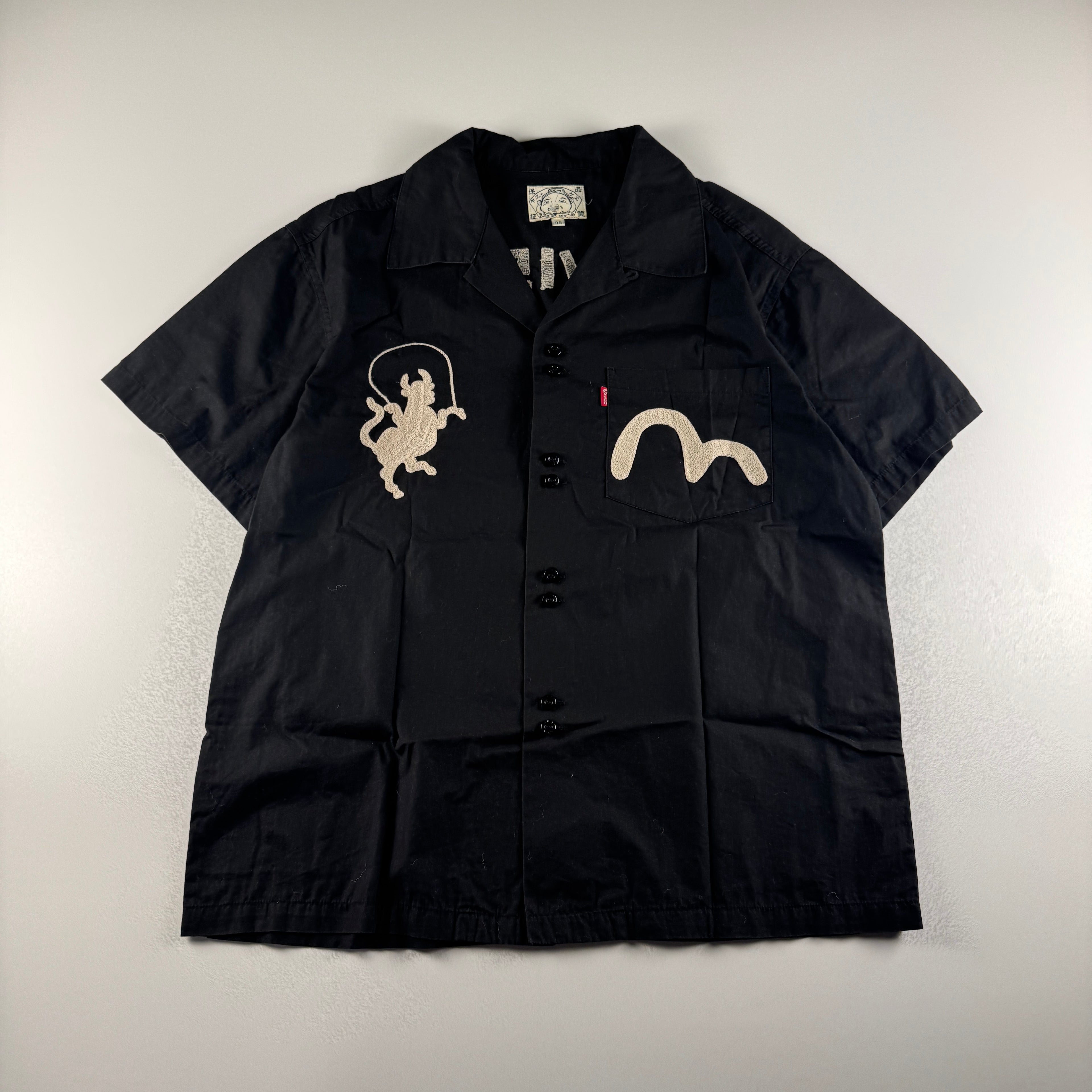 EVISU Paris Embroidered Black S/S Shirt (38/M)