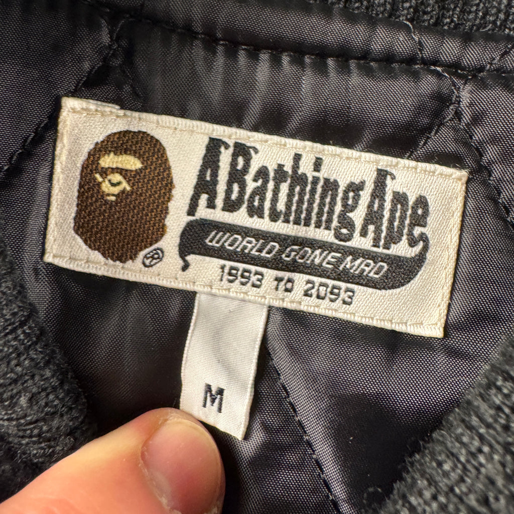 BAPE Camo Black Leather Varsity Jacket (M)