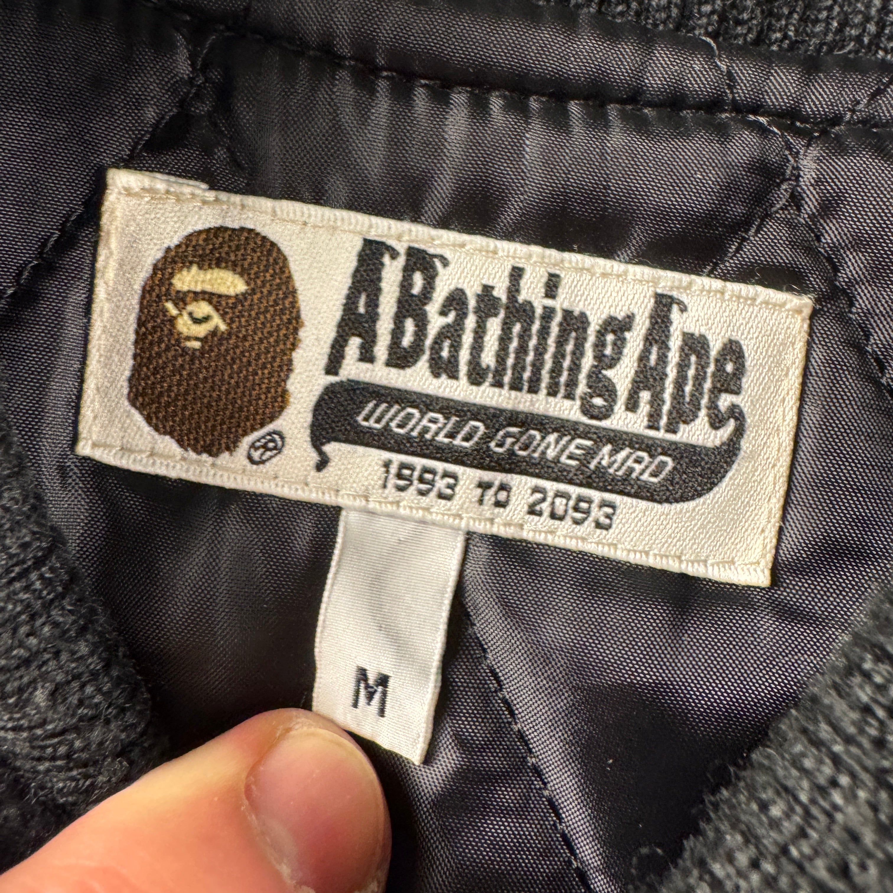 BAPE Camo Black Leather Varsity Jacket (M)
