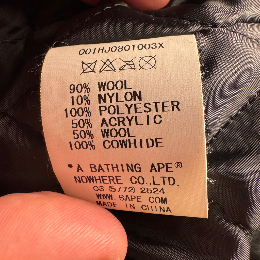 BAPE Camo Black Leather Varsity Jacket (M)