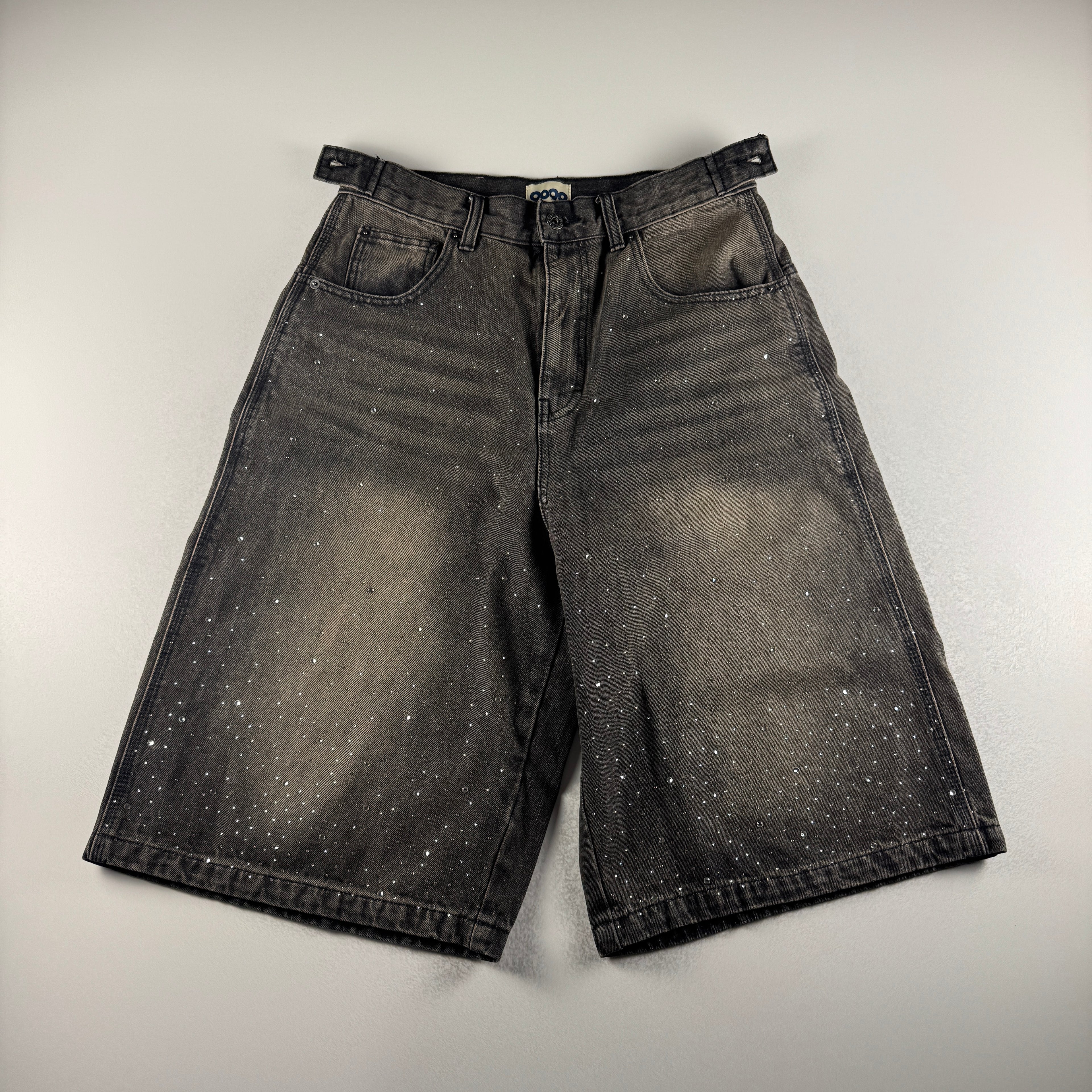 9090 Black Rhinestone Denim Short (L)