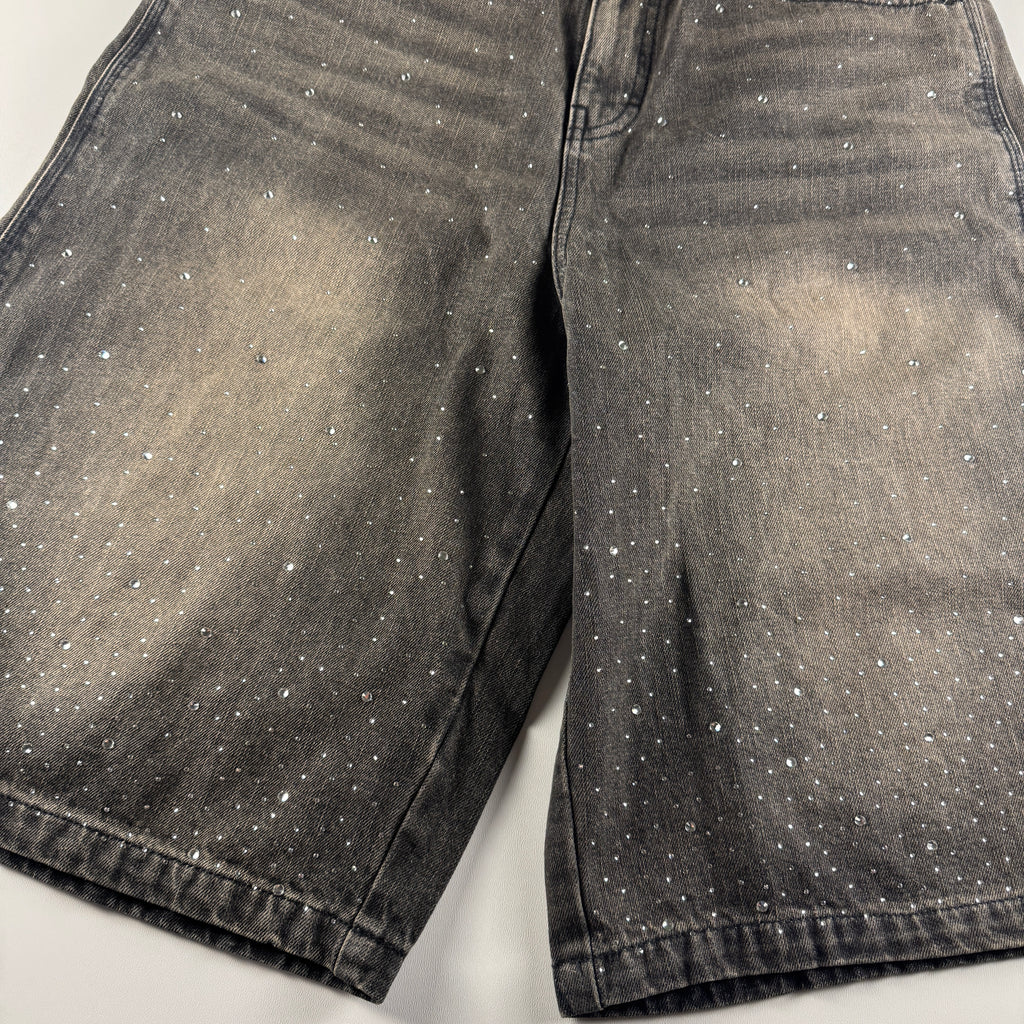 9090 Black Rhinestone Denim Short (L)