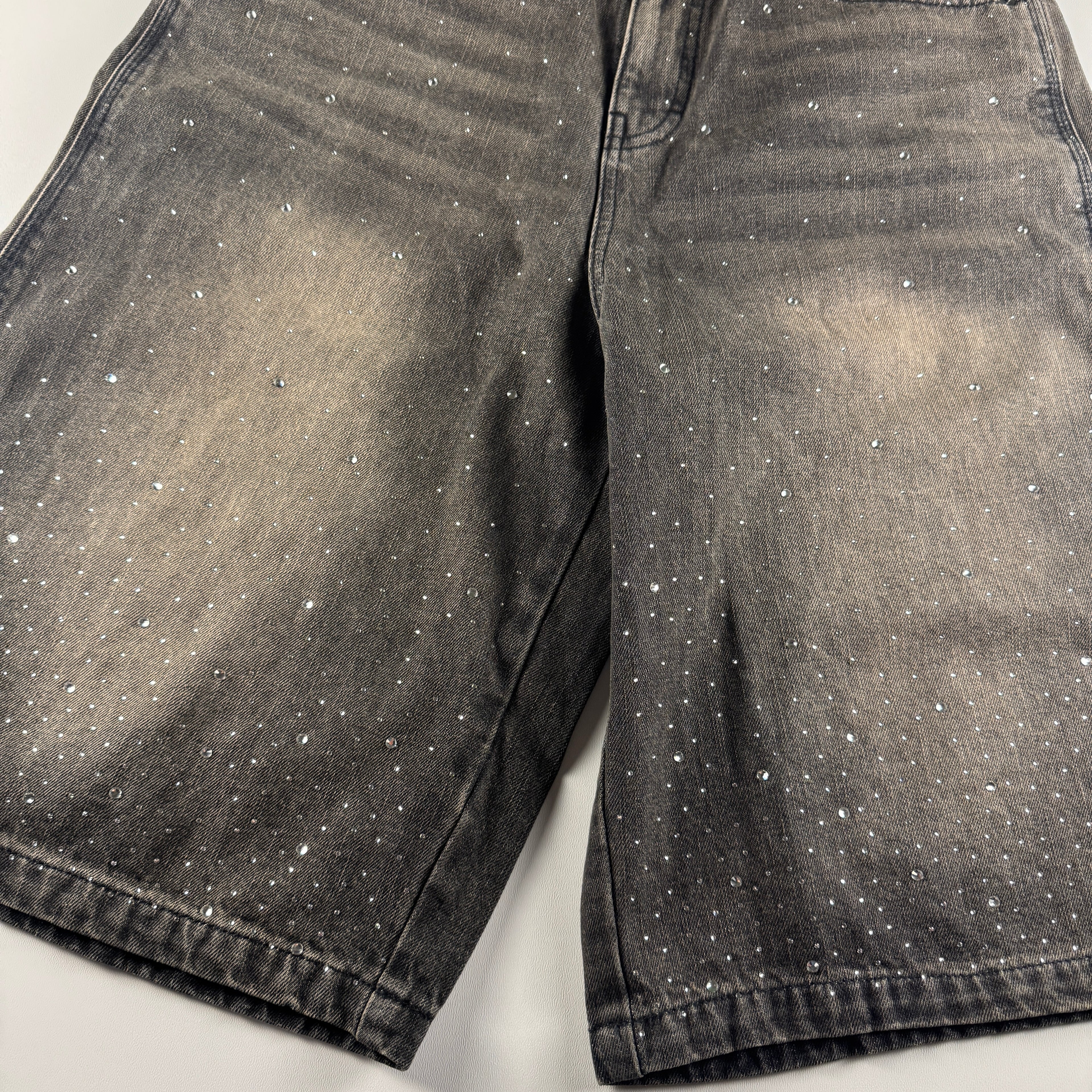 9090 Black Rhinestone Denim Short (L)