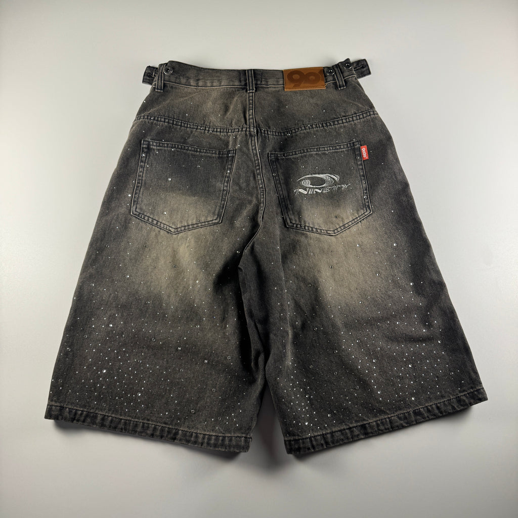 9090 Black Rhinestone Denim Short (L)